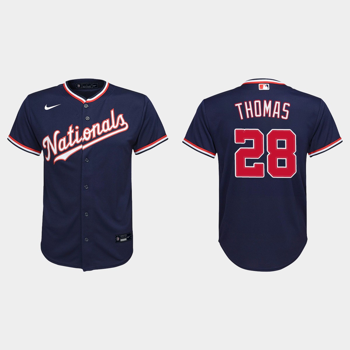 Youth Washington Nationals Lane Thomas Navy Alternate Jersey