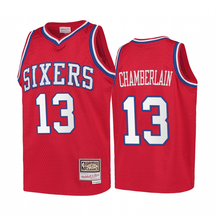 Youth Wilt Chamberlain Philadelphia 76ers Hardwood Classics Kids Jersey - Red