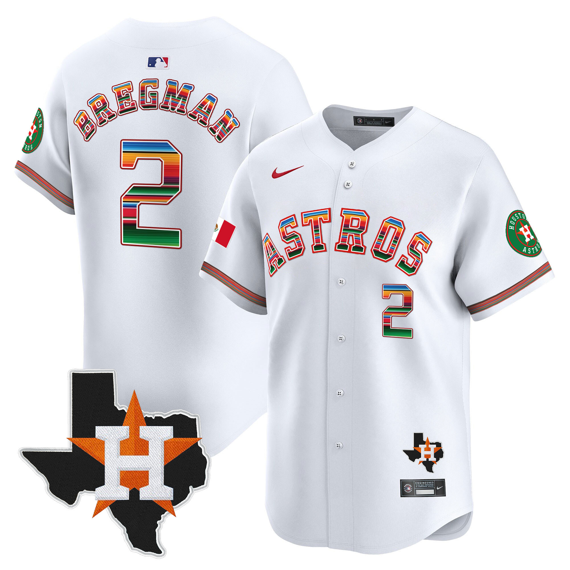 Youth's Alex Bregman Houston Astros Mexico Texas Patch Vapor Premier Limited White Jersey - All Stitched