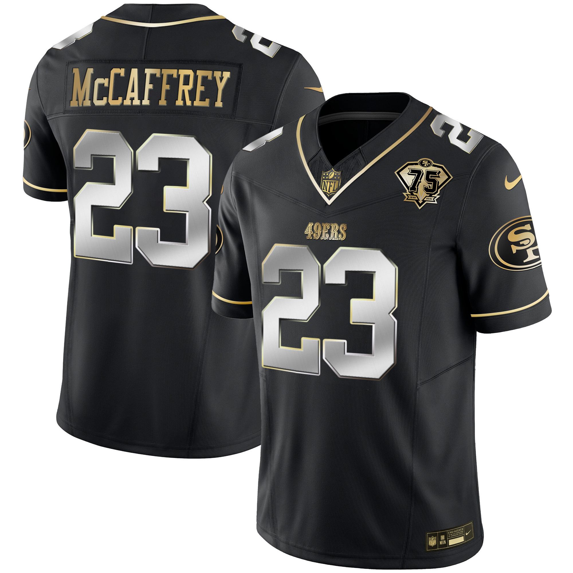 Youth's Christian McCaffrey San Francisco 49ers 2023 Vapor Gold Limited Black Limited Jersey - All Stitched