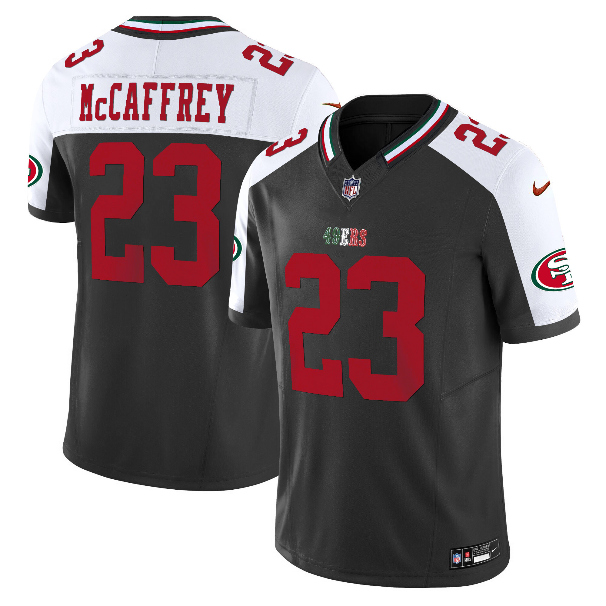 Youth's Christian McCaffrey San Francisco 49ers Mexico Vapor Black Alternate Jersey V2 - All Stitched