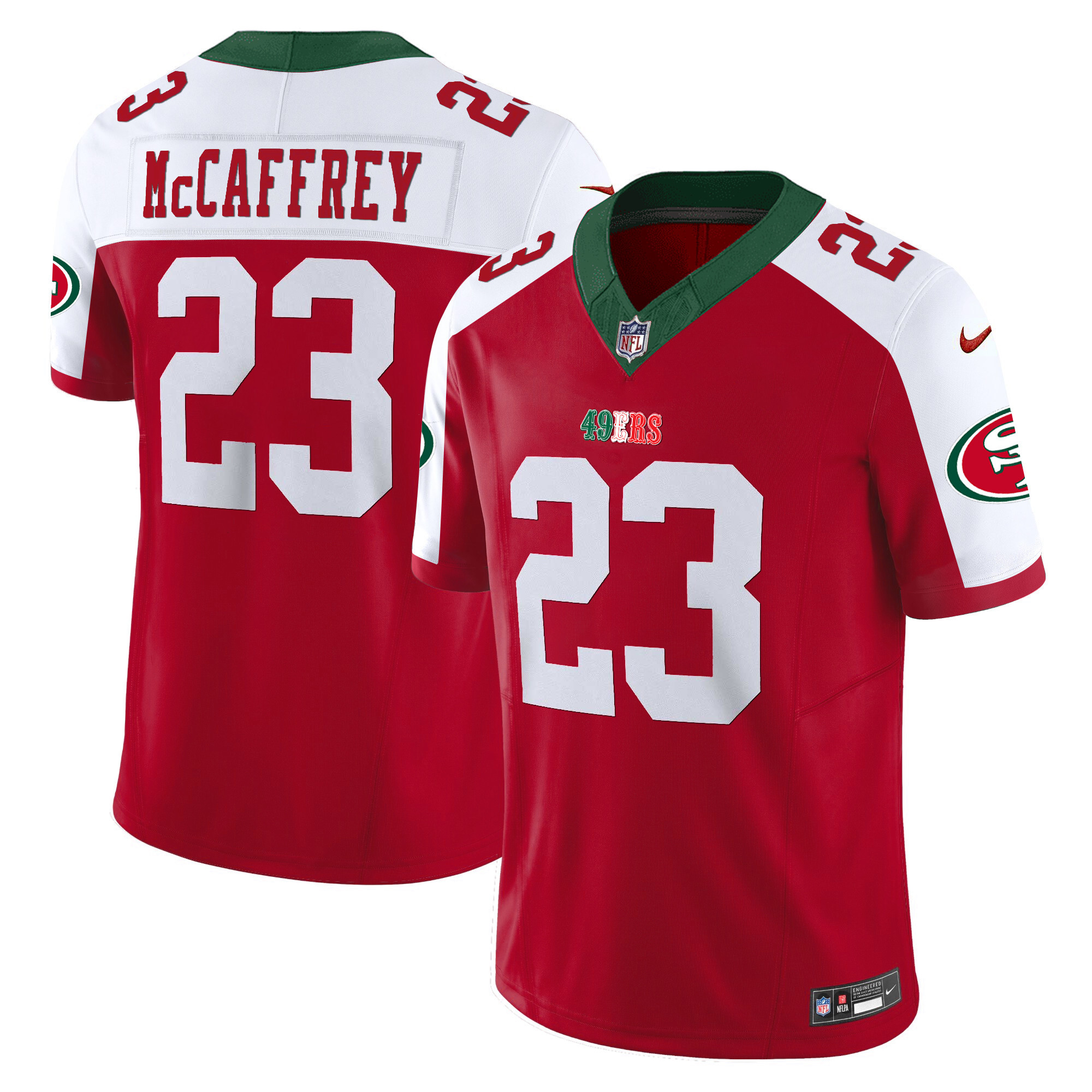 Youth's Christian McCaffrey San Francisco 49ers Mexico Vapor Red Alternate Jersey V2 - All Stitched