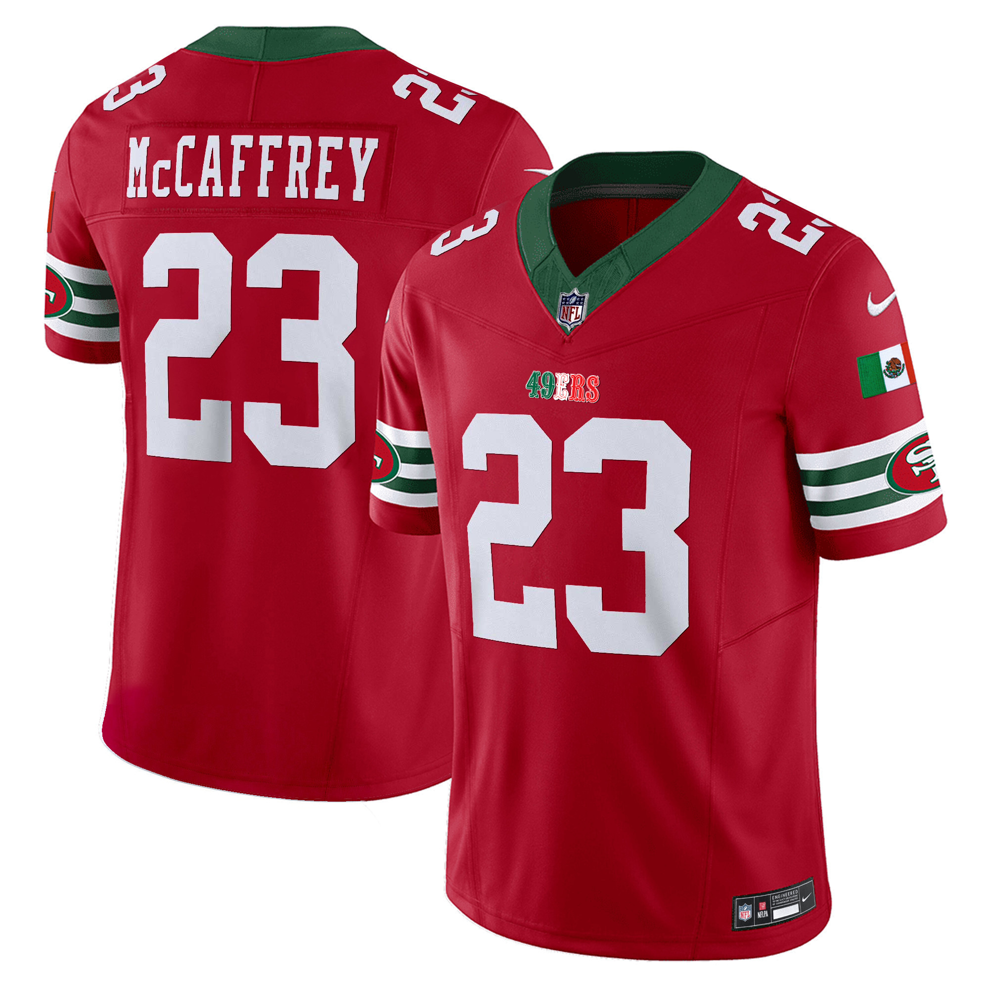 Youth's Christian McCaffrey San Francisco 49ers Mexico Vapor Red Jersey V2 - All Stitched