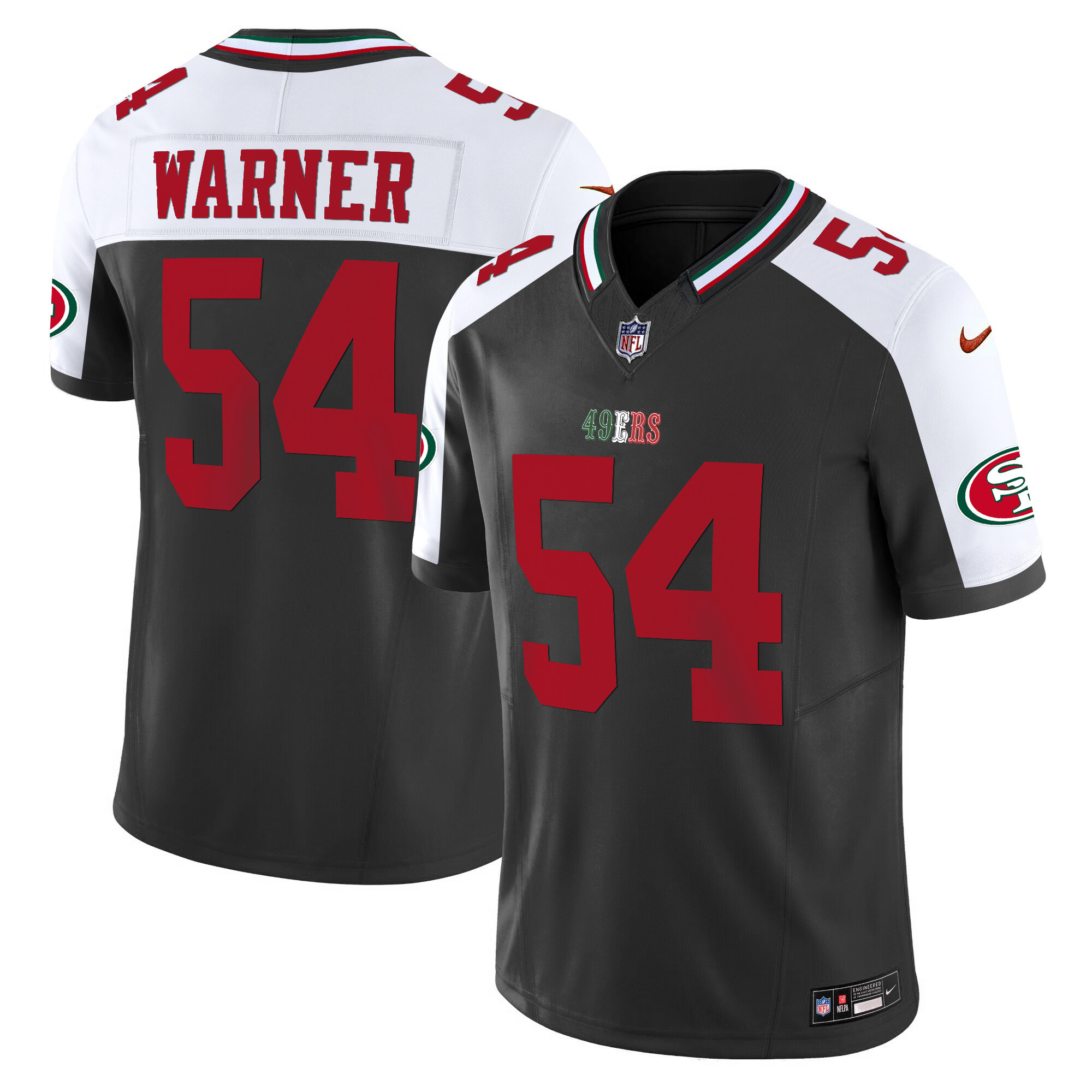 Youth's Fred Warner San Francisco 49ers Mexico Vapor Black Alternate Jersey V2 - All Stitched