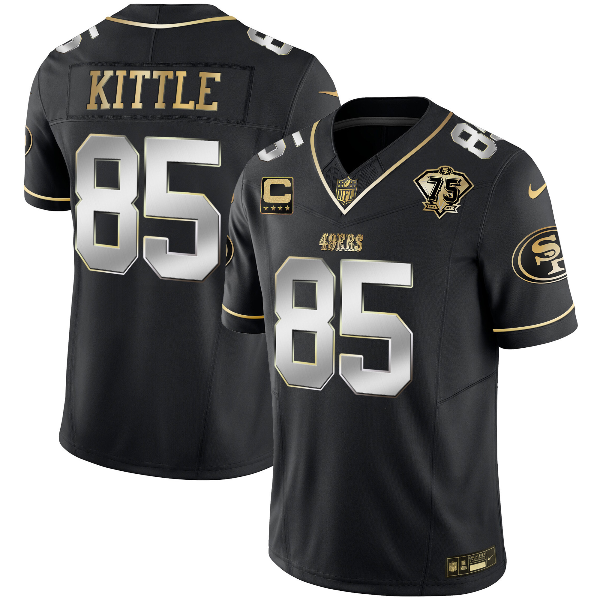 Youth's George Kittle San Francisco 49ers 2023 Vapor Gold Limited Black Limited Jersey - All Stitched