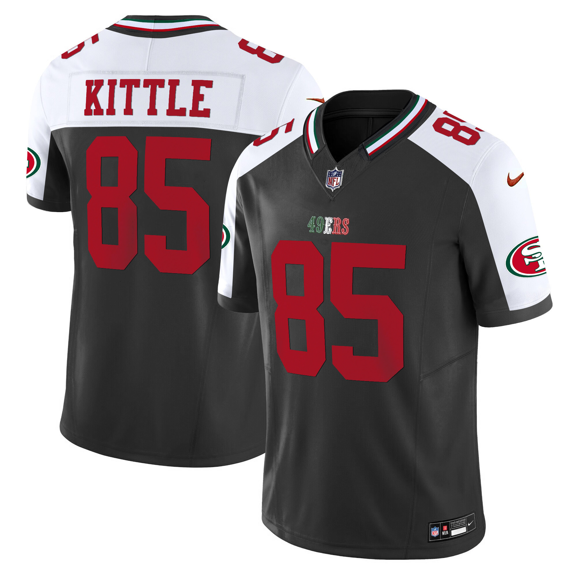 Youth's George Kittle San Francisco 49ers Mexico Vapor Black Alternate Jersey V2 - All Stitched