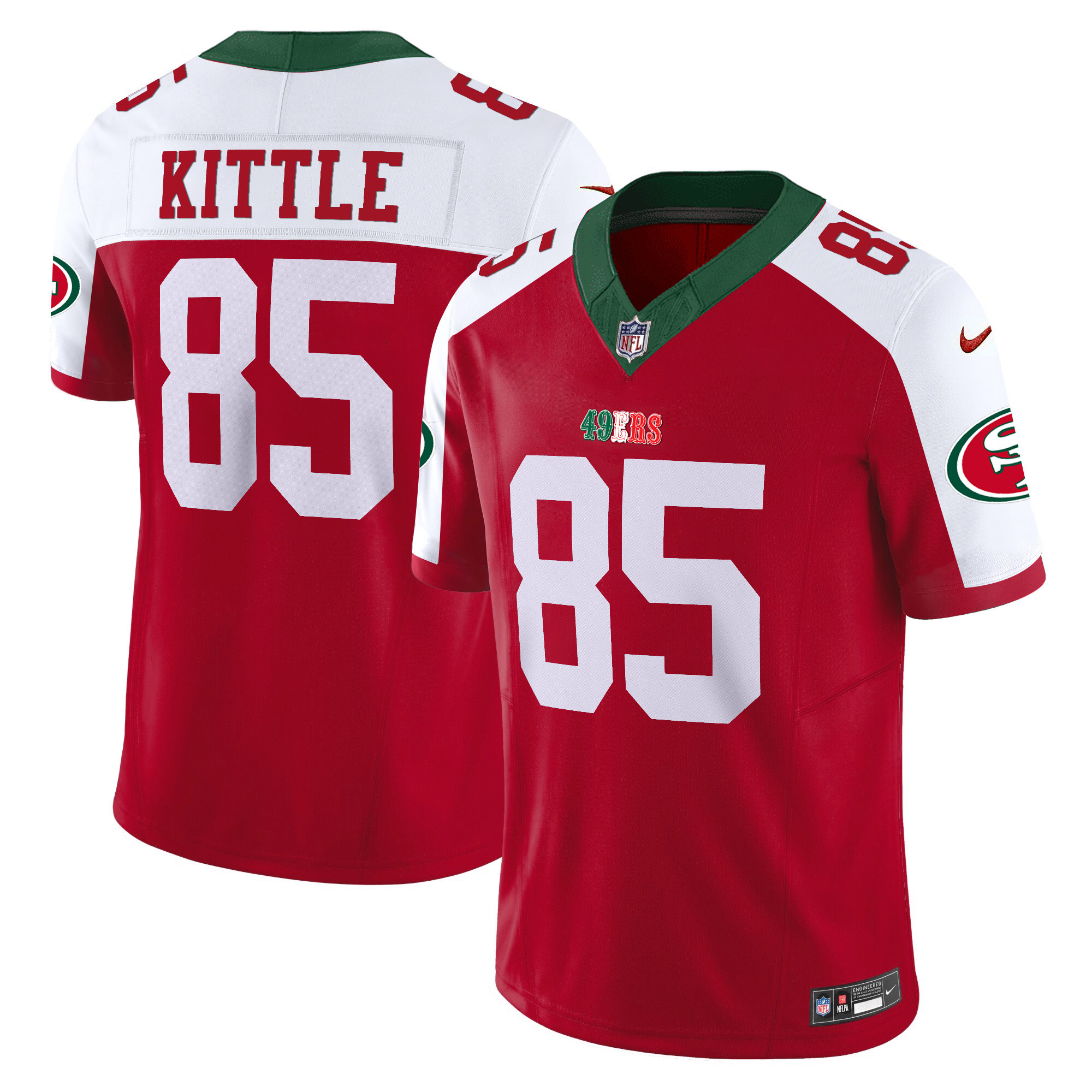 Youth's George Kittle San Francisco 49ers Mexico Vapor Red Alternate Jersey V2 - All Stitched