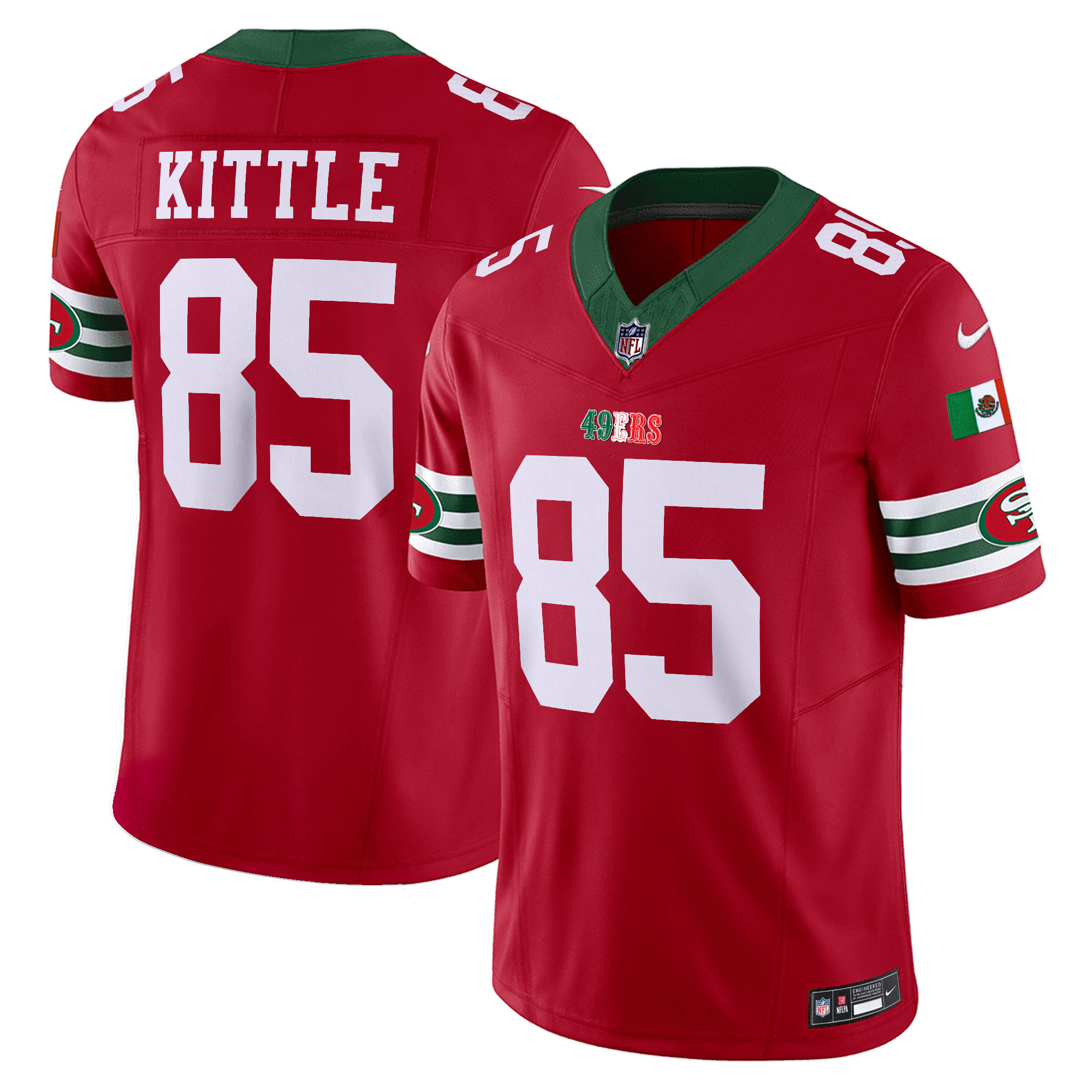 Youth's George Kittle San Francisco 49ers Mexico Vapor Red Jersey V2 - All Stitched