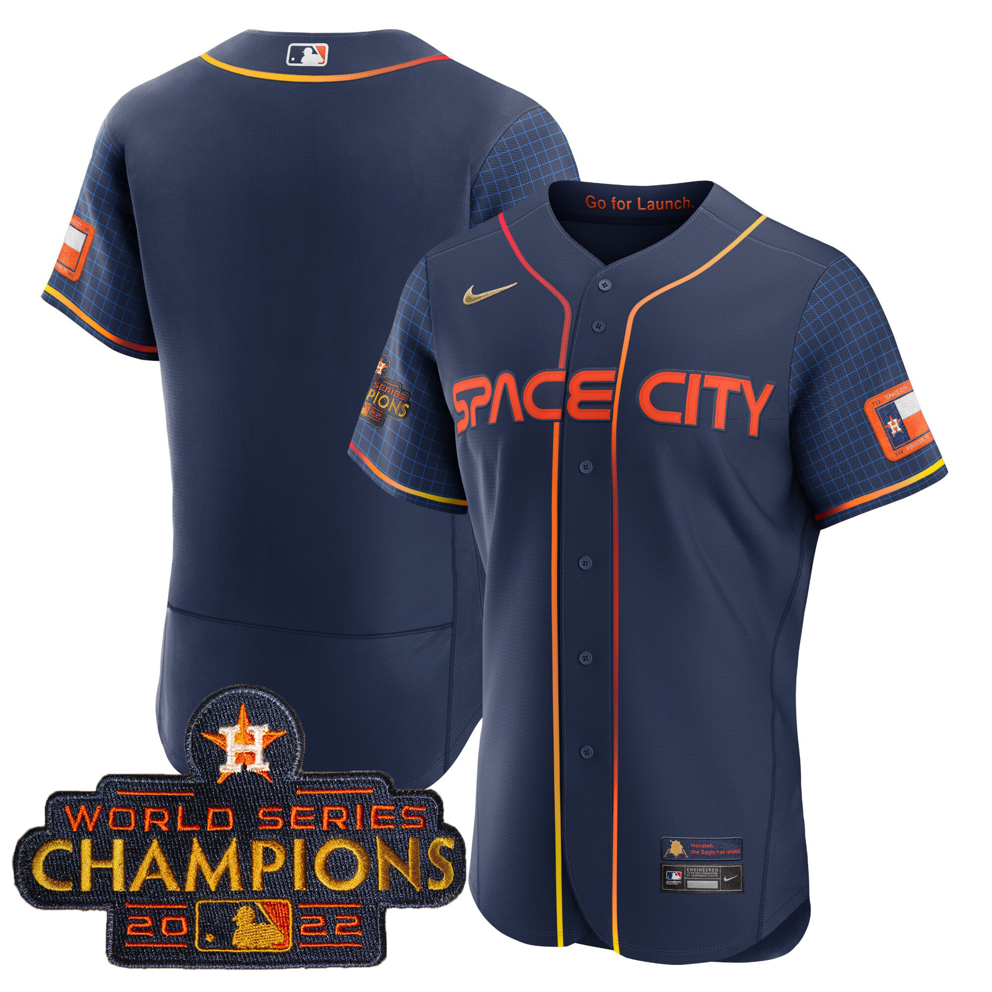 Youth's Houston Astros 2023 Space City Champions Flex Navy Jersey ñ All Stitched