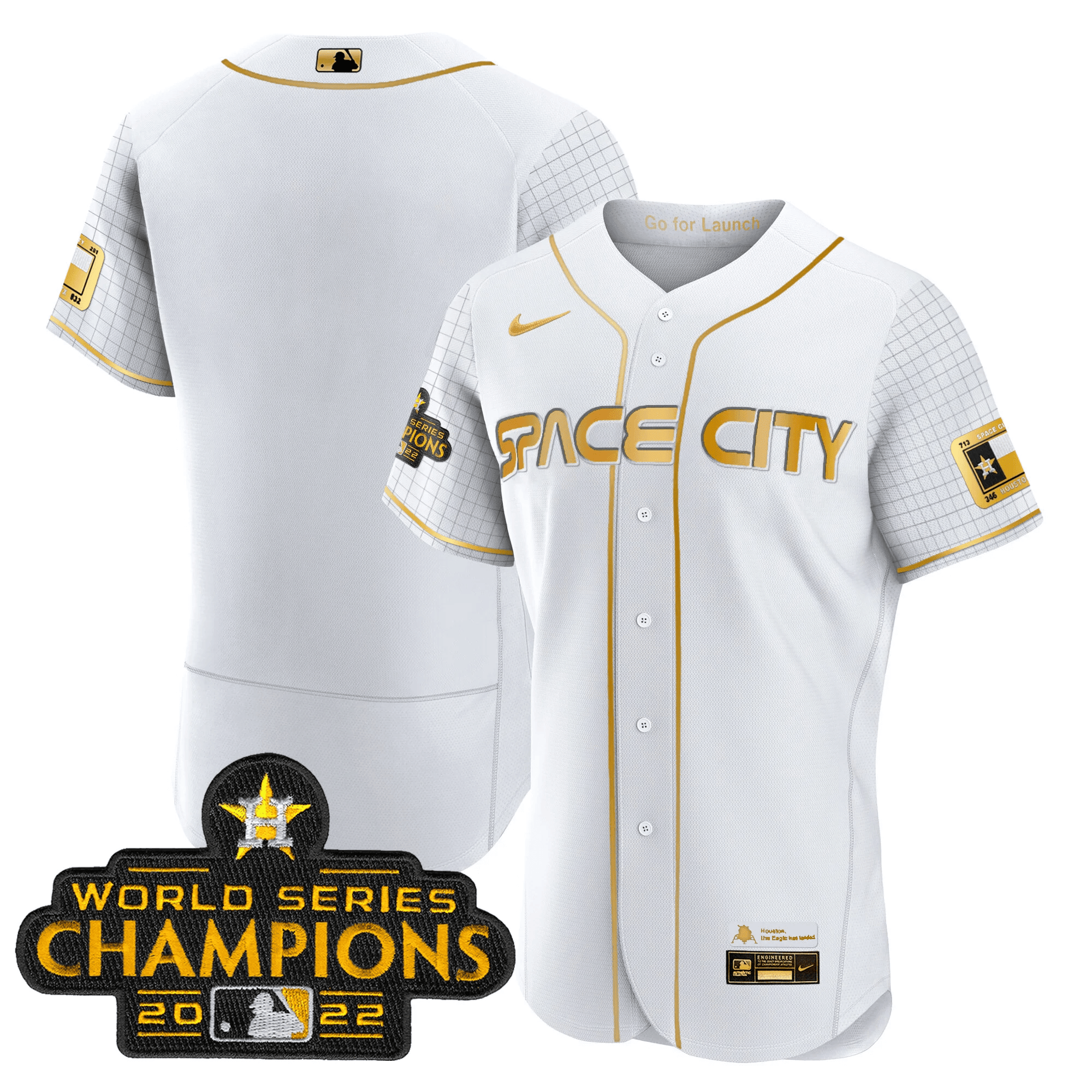 Youth's Houston Astros 2023 Space City Champions Flex White Gold Jersey ñ All Stitched