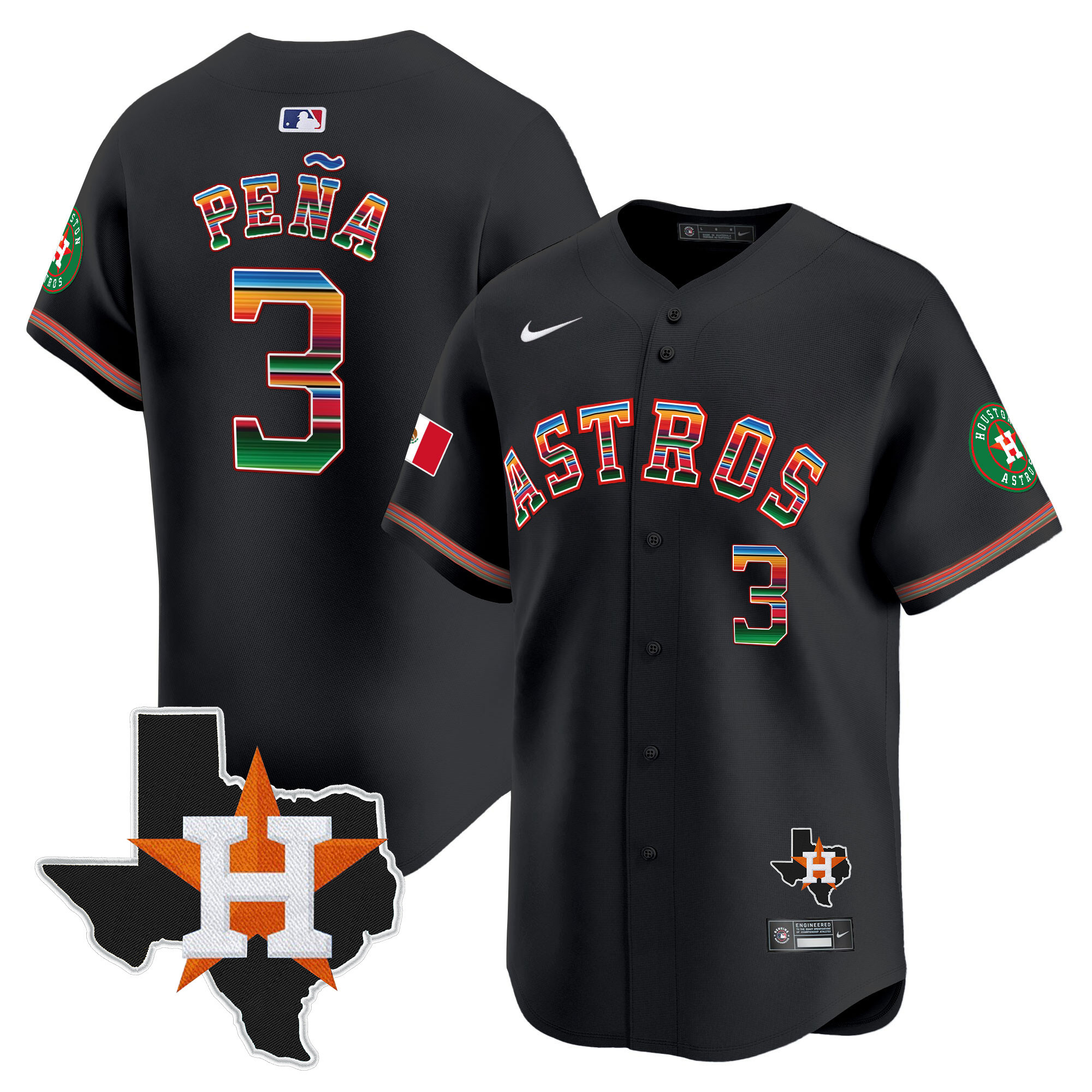 Youth's Jeremy Pena Houston Astros Mexico Texas Patch Vapor Premier Limited Black Jersey - All Stitched