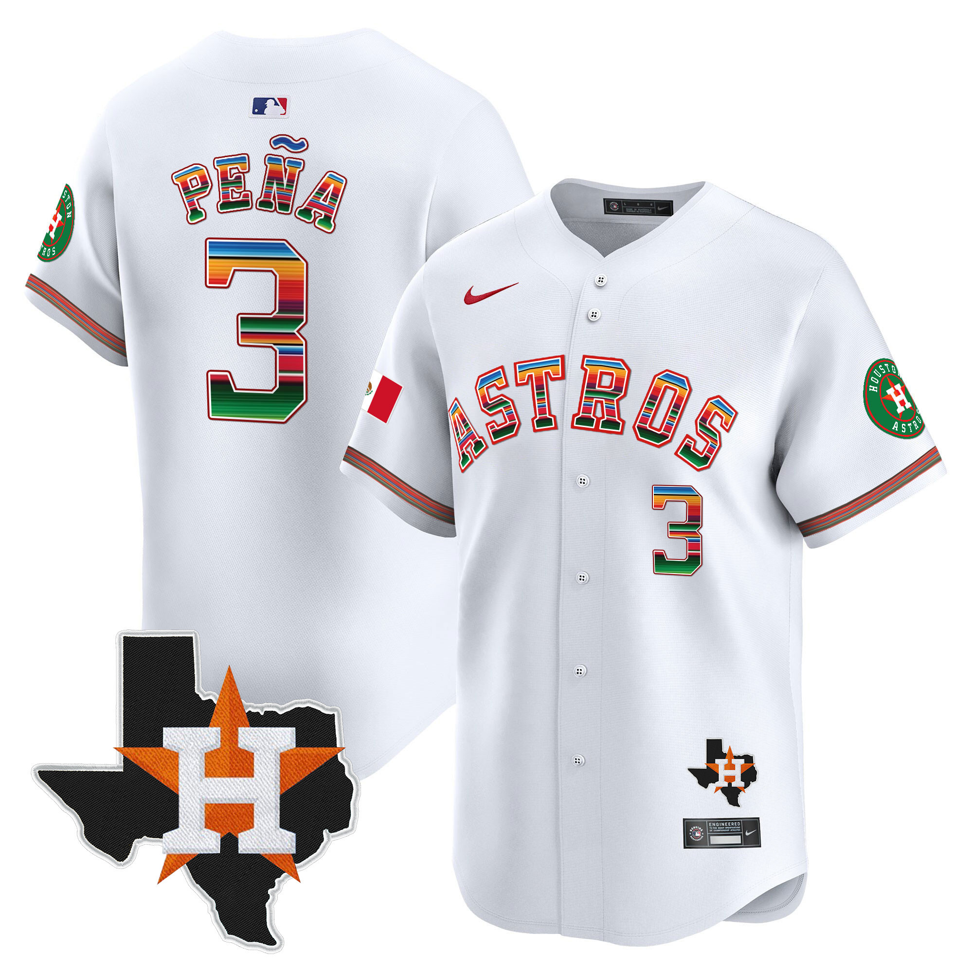 Youth's Jeremy Pena Houston Astros Mexico Texas Patch Vapor Premier Limited White Jersey - All Stitched