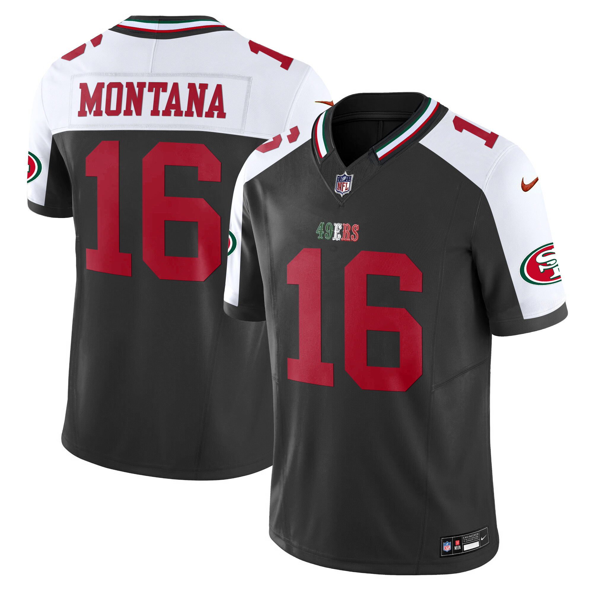 Youth's Joe Montana San Francisco 49ers Mexico Vapor Black Alternate Jersey V2 - All Stitched