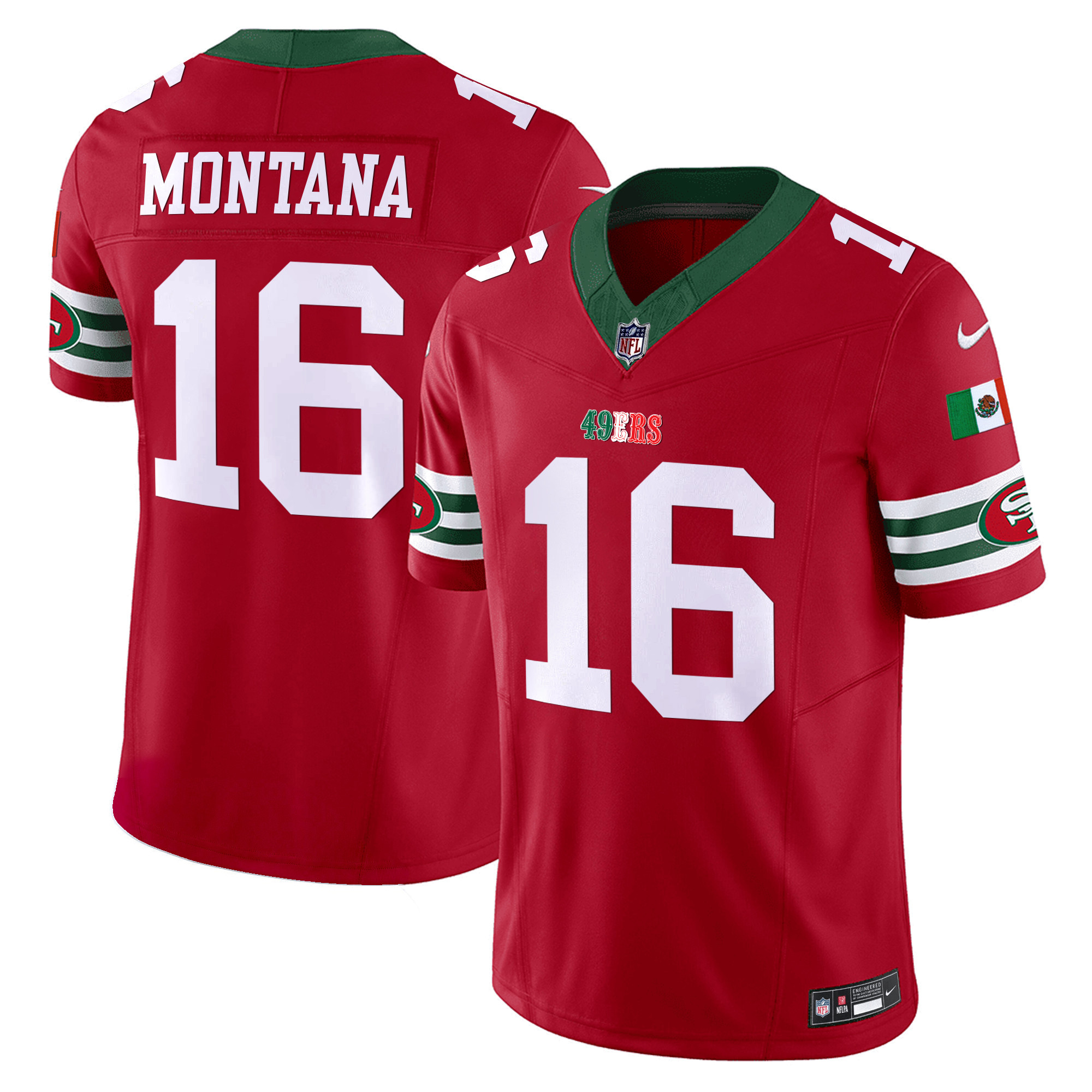 Youth's Joe Montana San Francisco 49ers Mexico Vapor Red Jersey V2 - All Stitched