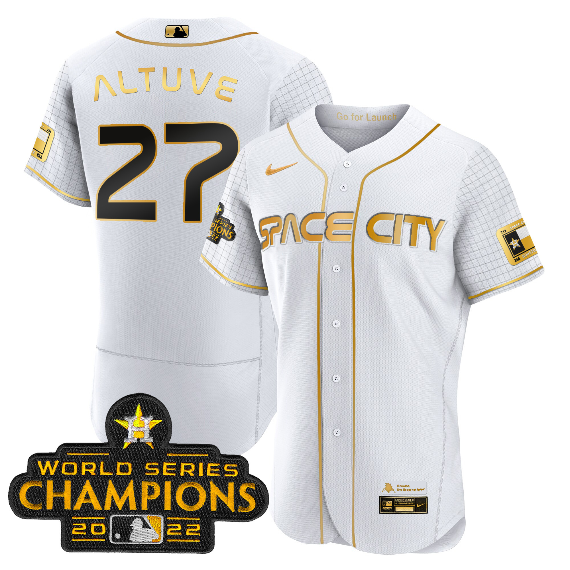 Youth's JosÈ Altuve Houston Astros 2023 Space City Champions Flex White Gold Jersey ñ All Stitched