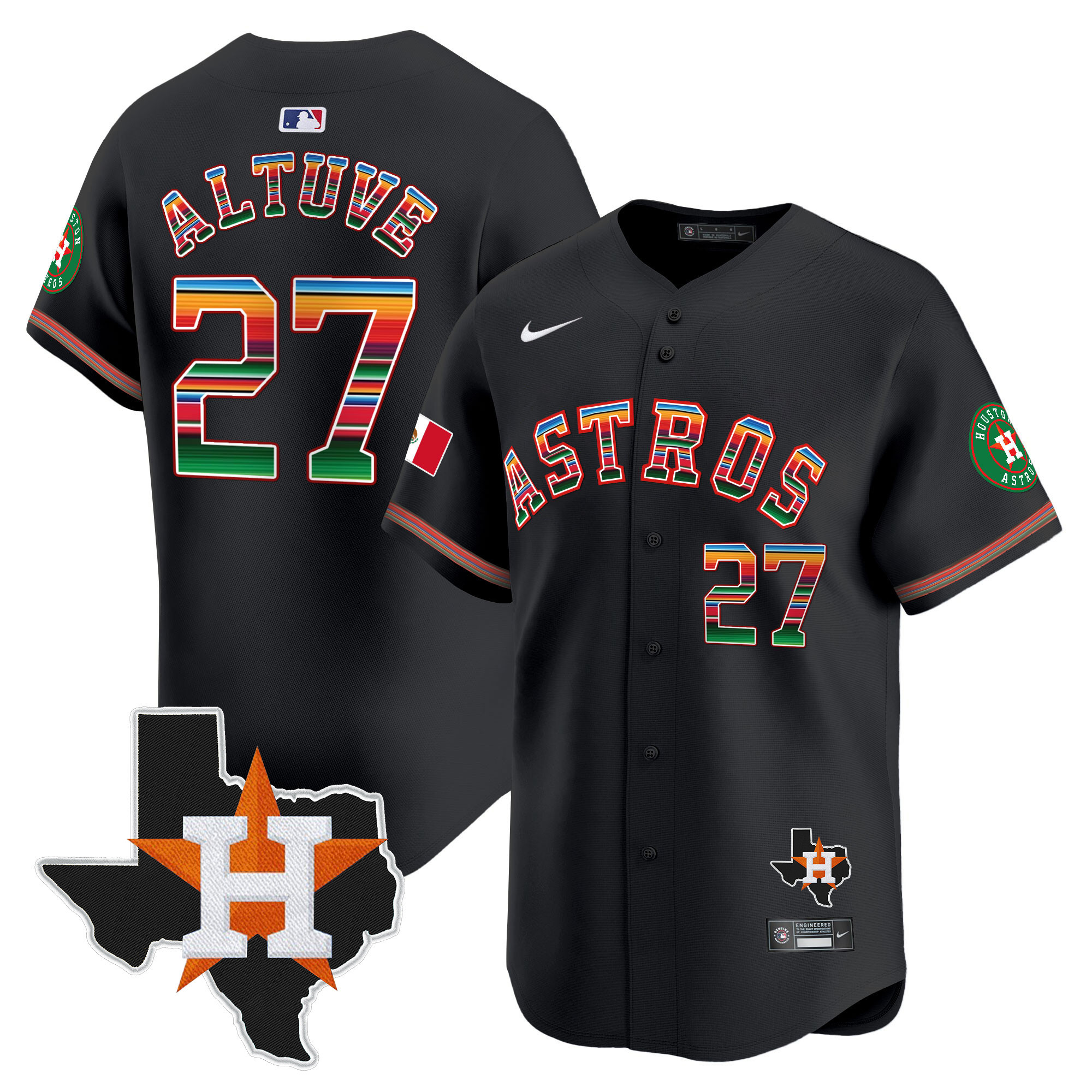 Youth's JosÈ Altuve Houston Astros Mexico Texas Patch Vapor Premier Limited Black Jersey - All Stitched