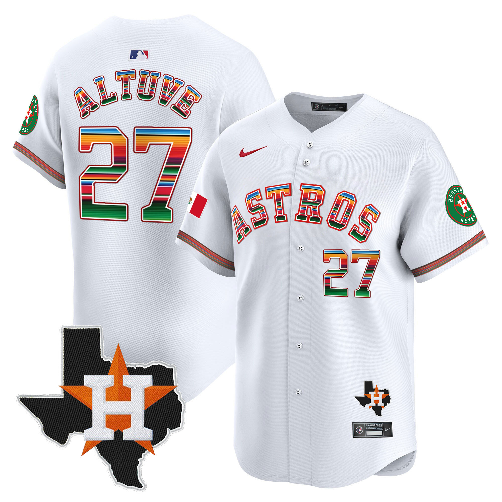 Youth's JosÈ Altuve Houston Astros Mexico Texas Patch Vapor Premier Limited White Jersey - All Stitched