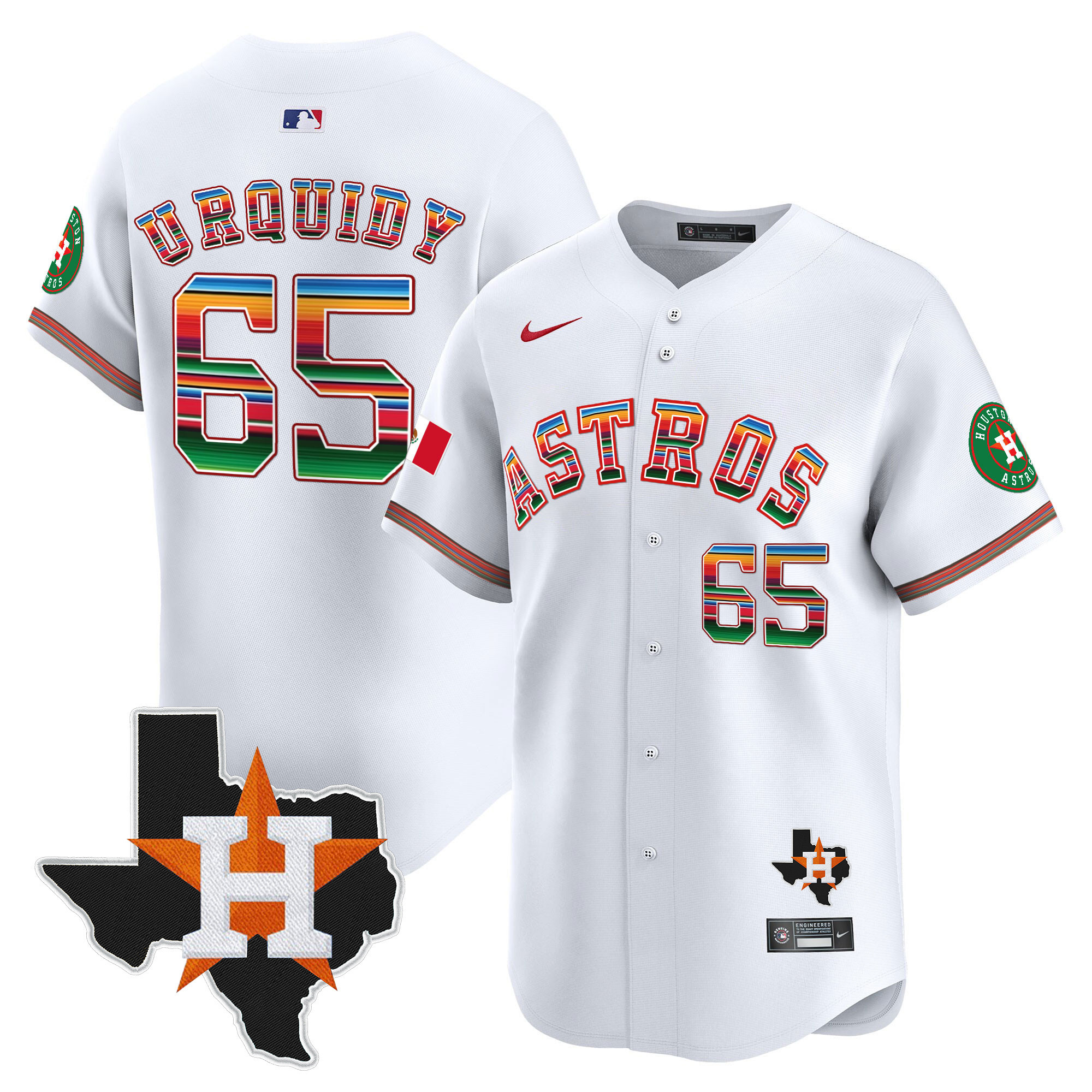 Youth's Jose Urquidy Houston Astros Mexico Texas Patch Vapor Premier Limited White Jersey - All Stitched