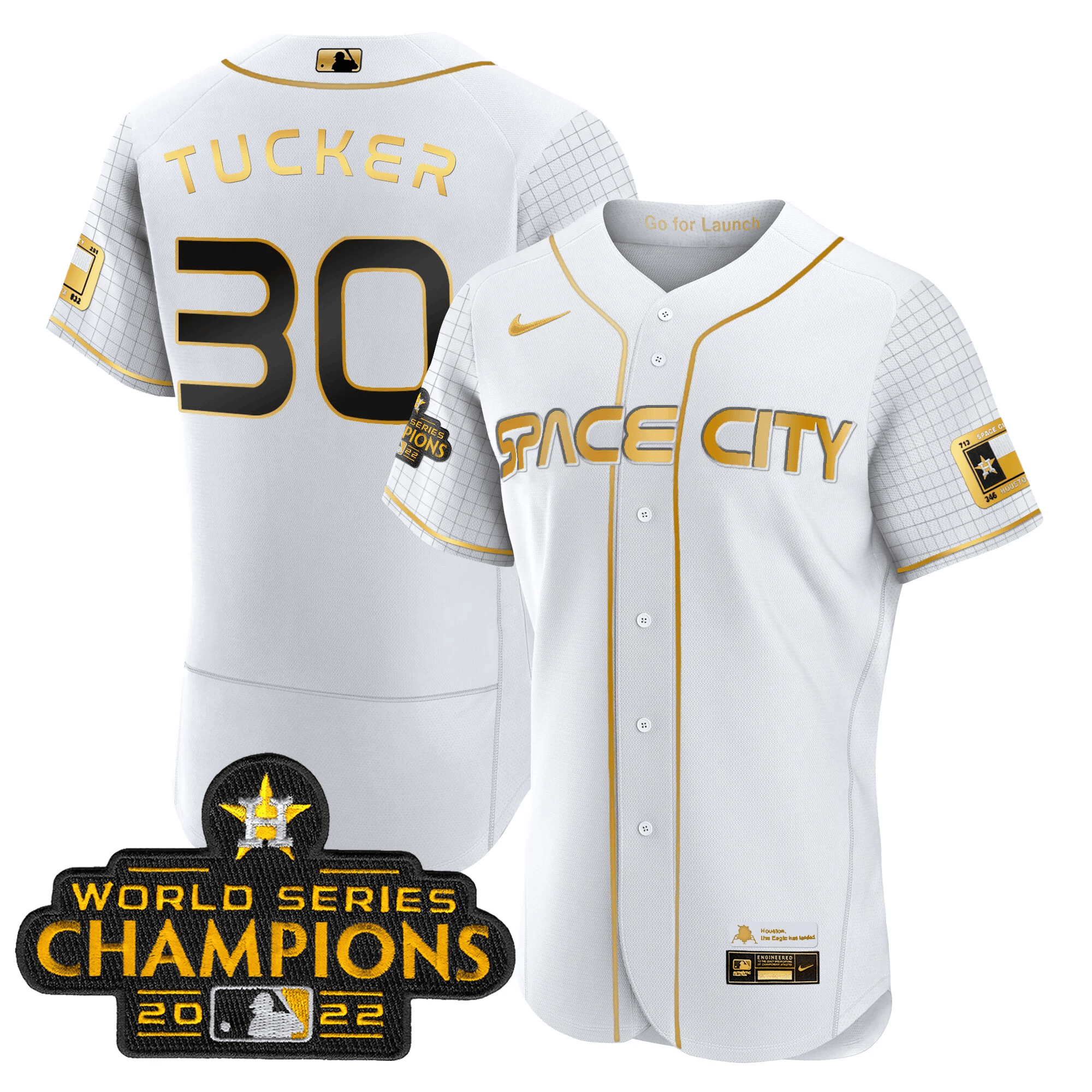Youth's Kyle Tucker Houston Astros 2023 Space City Champions Flex White Gold Jersey ñ All Stitched