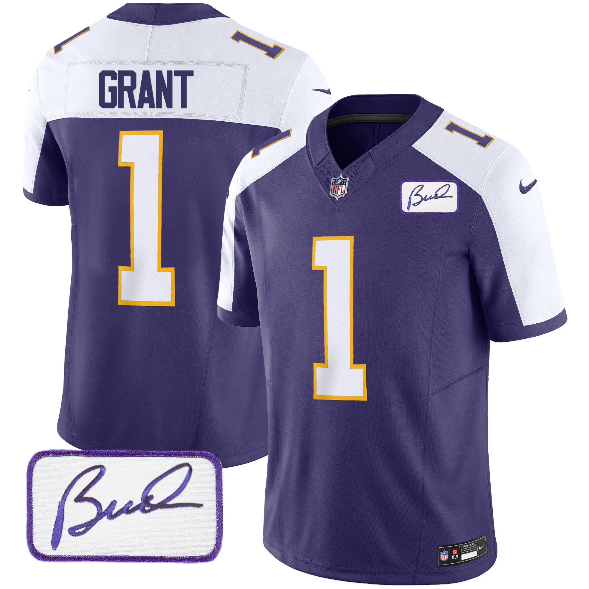 Youth's Minnesota Vikings Bud Grant Patch Classic Limited Alternate Jersey - All Stitched
