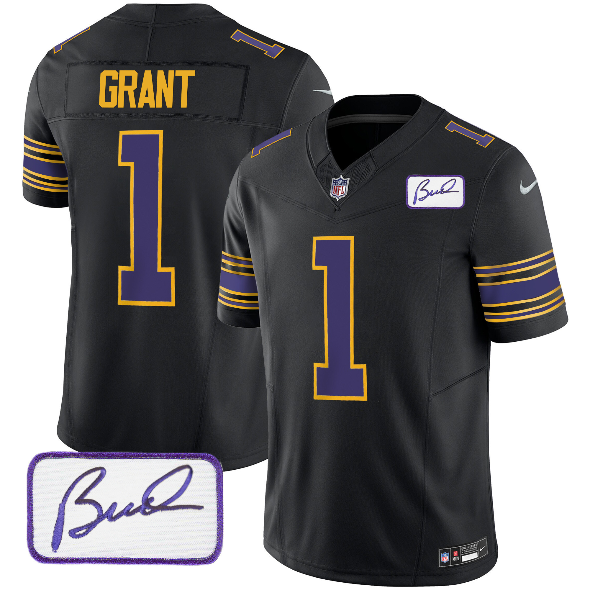 Youth's Minnesota Vikings Bud Grant Patch Classic Limited Black Jersey - All Stitched