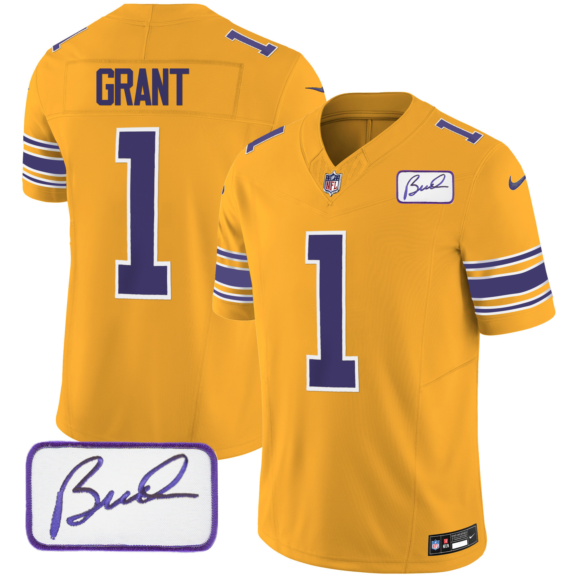 Youth's Minnesota Vikings Bud Grant Patch Classic Limited Gold Jersey - All Stitched