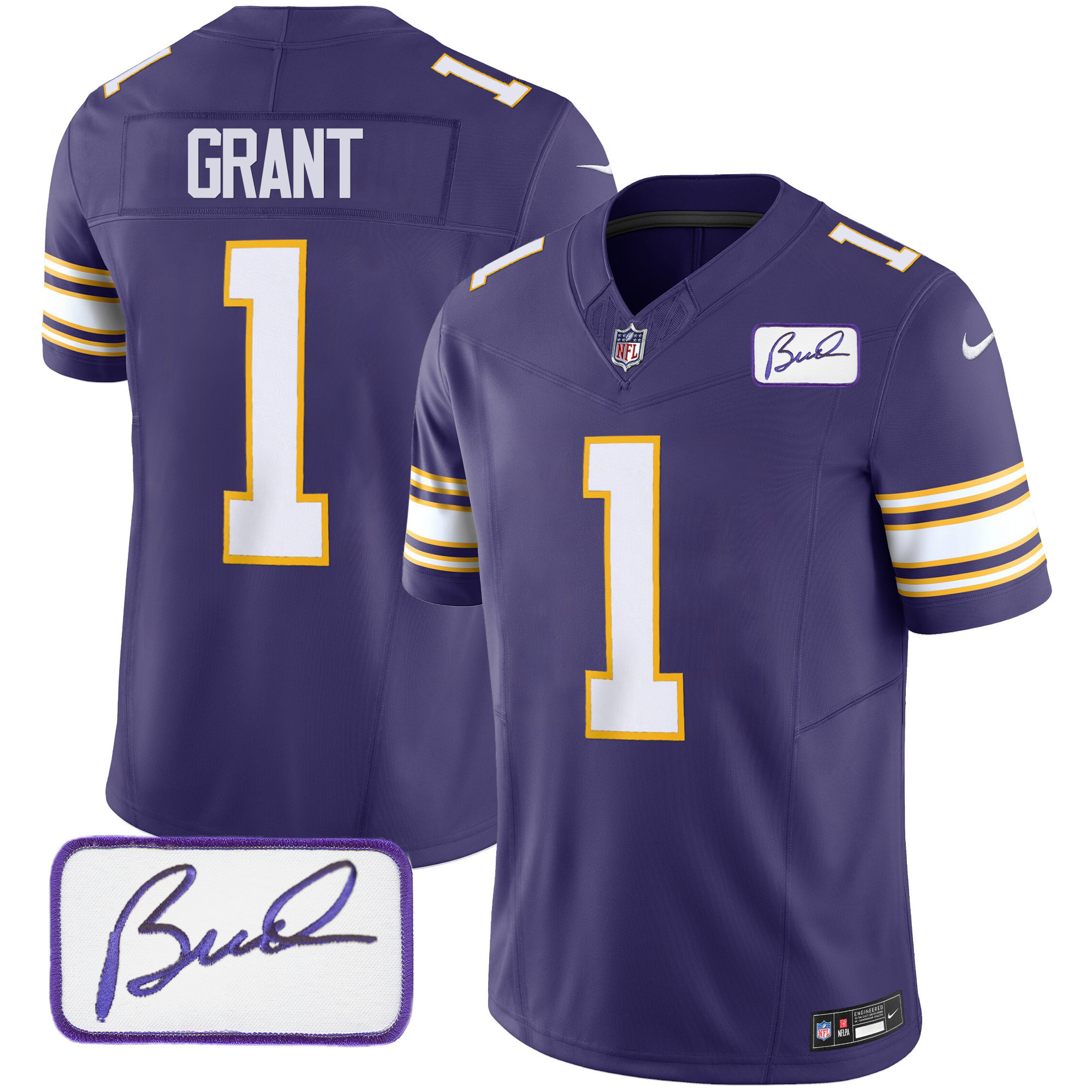 Youth's Minnesota Vikings Bud Grant Patch Classic Limited Purple Jersey - All Stitched