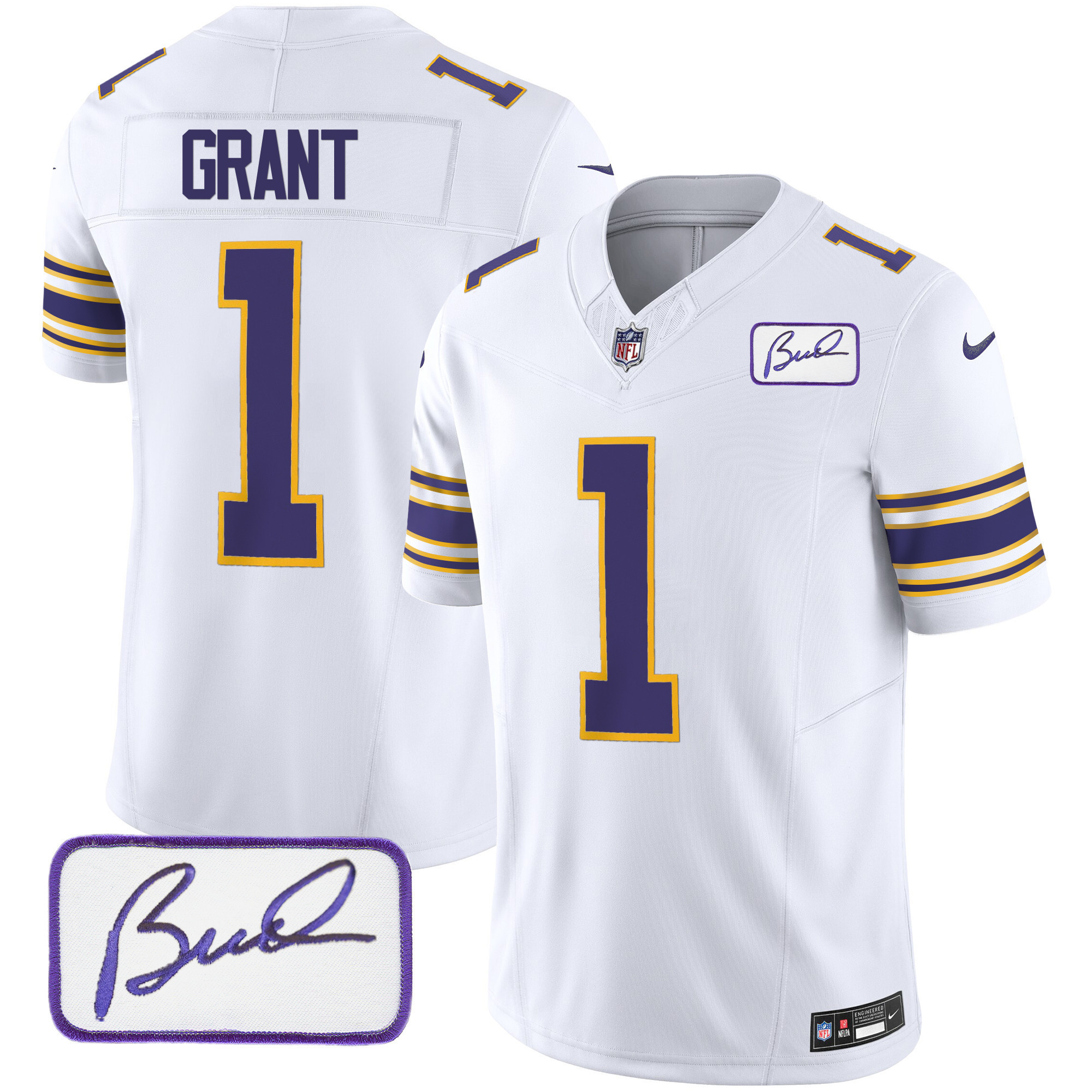 Youth's Minnesota Vikings Bud Grant Patch Classic Limited White Jersey - All Stitched