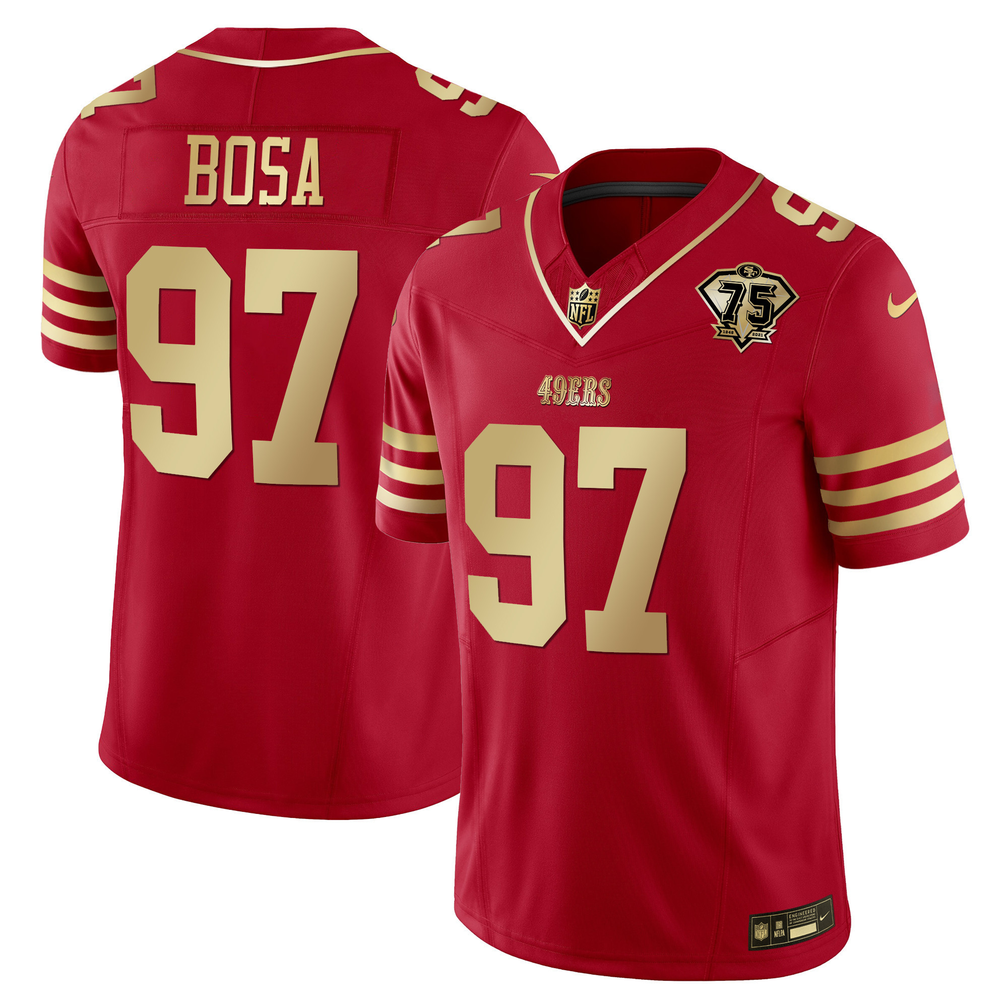 Youth's Nick Bosa San Francisco 49ers 2023 Vapor Gold Limited Scarlet Gold Jersey - All Stitched