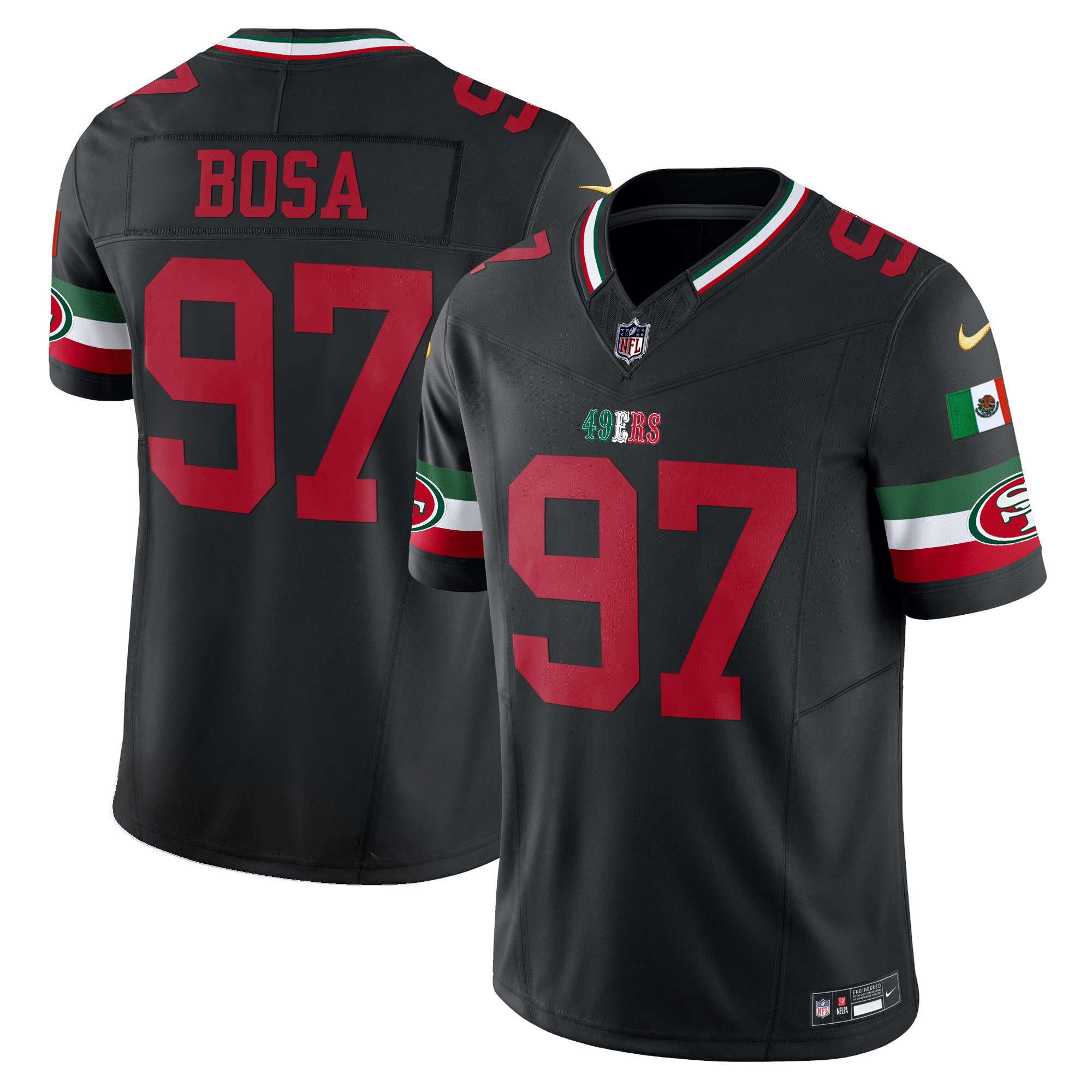Youth's Nick Bosa San Francisco 49ers Mexico Vapor Black Jersey V2 - All Stitched