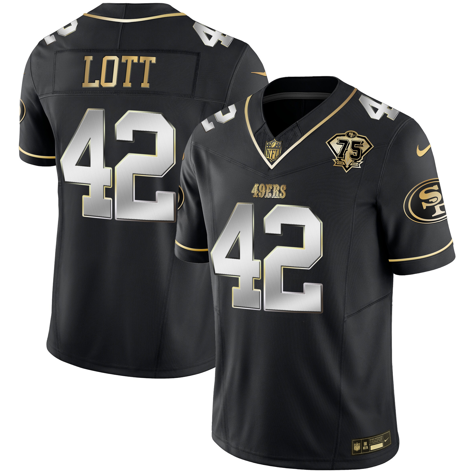 Youth's Ronnie Lott San Francisco 49ers 2023 Vapor Gold Limited Black Limited Jersey - All Stitched