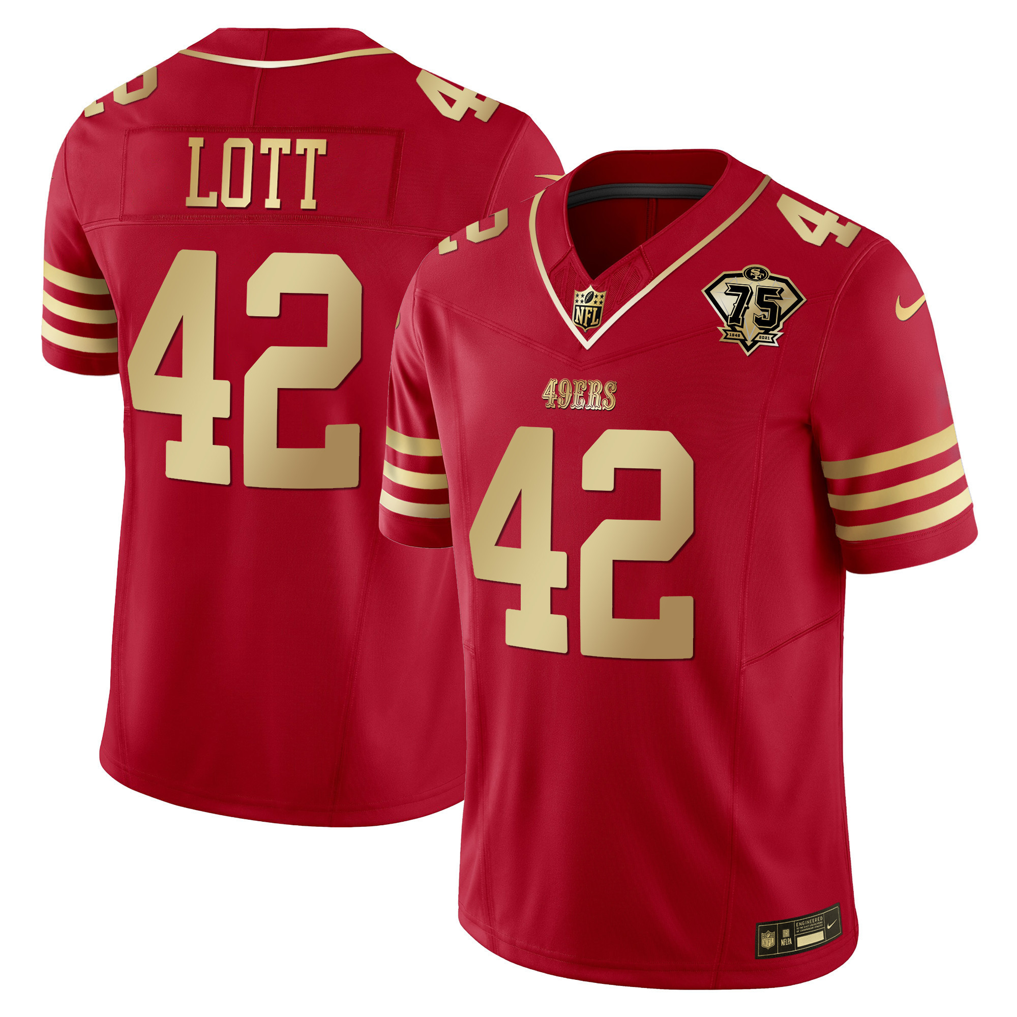 Youth's Ronnie Lott San Francisco 49ers 2023 Vapor Gold Limited Scarlet Gold Jersey - All Stitched