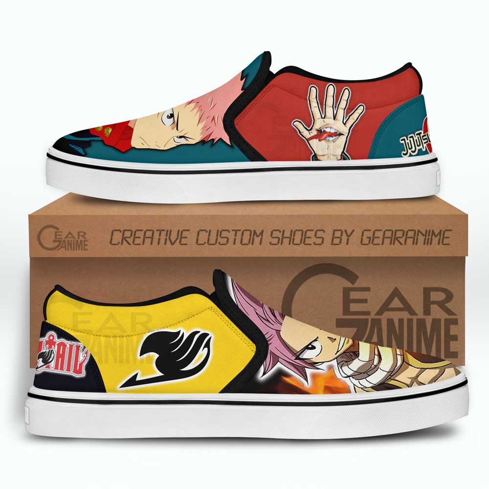 Yuji Itadori and Natsu Dragneel Slip-On Shoes Canvas Custom Anime Shoes
