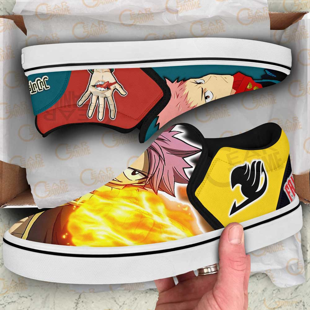 Yuji Itadori and Natsu Dragneel Slip-On Shoes Canvas Custom Anime Shoes