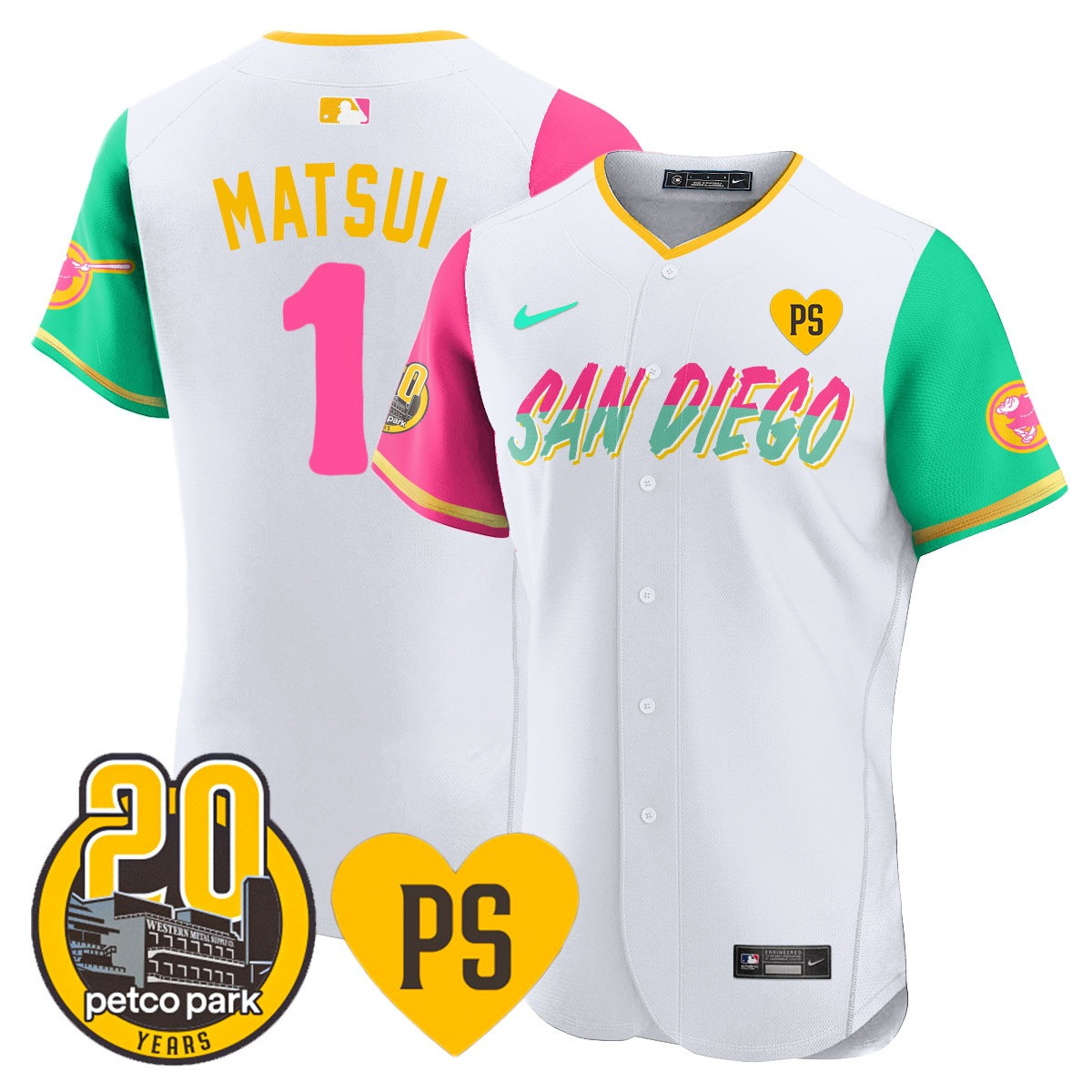 Yuki Matsui Men's San Diego Padres "For Peter" & Petco Park 20th Patch Vapor Premier Elite City Connect Jersey - All Stitched