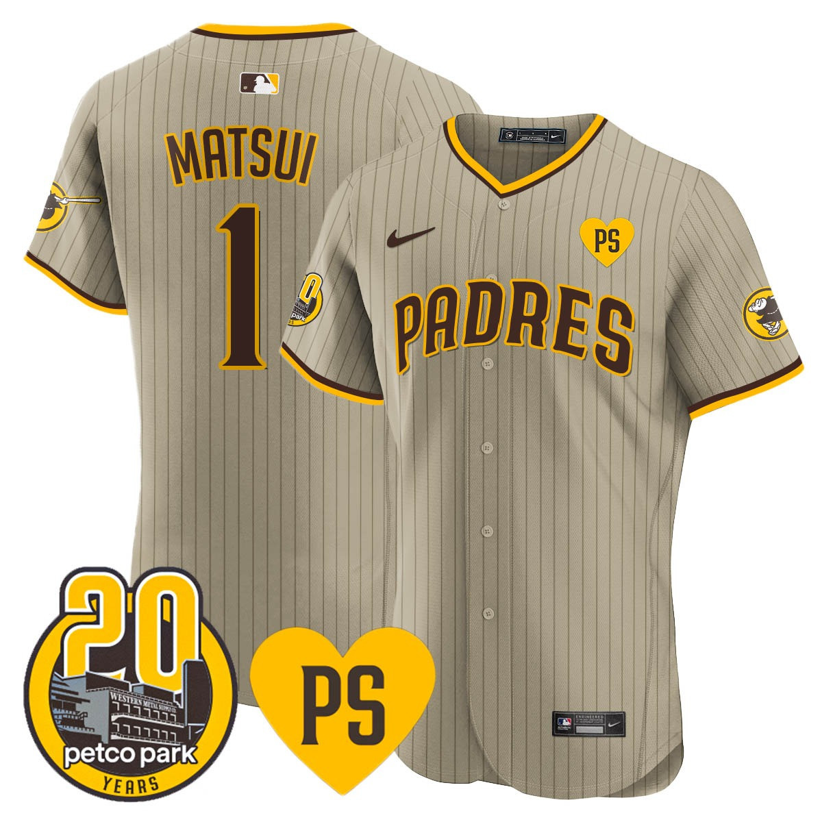 Yuki Matsui Men's San Diego Padres "For Peter" & Petco Park 20th Patch Vapor Premier Elite Tan Jersey - All Stitched