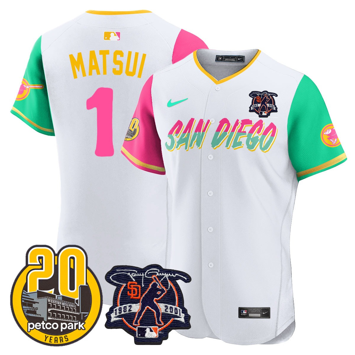 Yuki Matsui Men's San Diego Padres Tony Gwynn & Petco Park 20th Patch Vapor Premier Elite City Connect Jersey - All Stitched