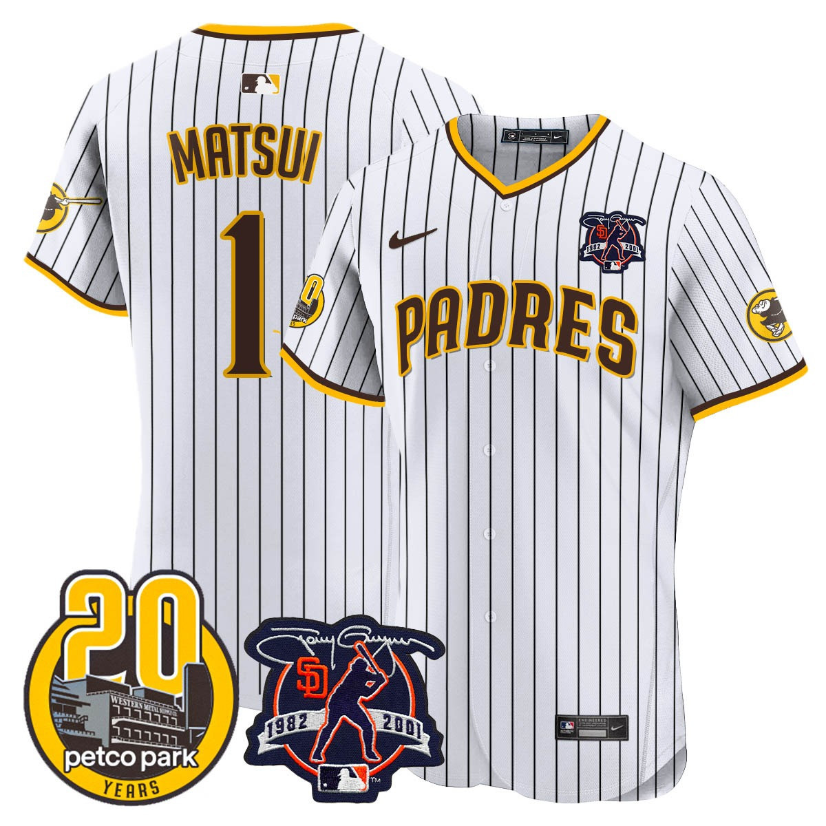 Yuki Matsui Men's San Diego Padres Tony Gwynn & Petco Park 20th Patch Vapor Premier Elite White Jersey - All Stitched
