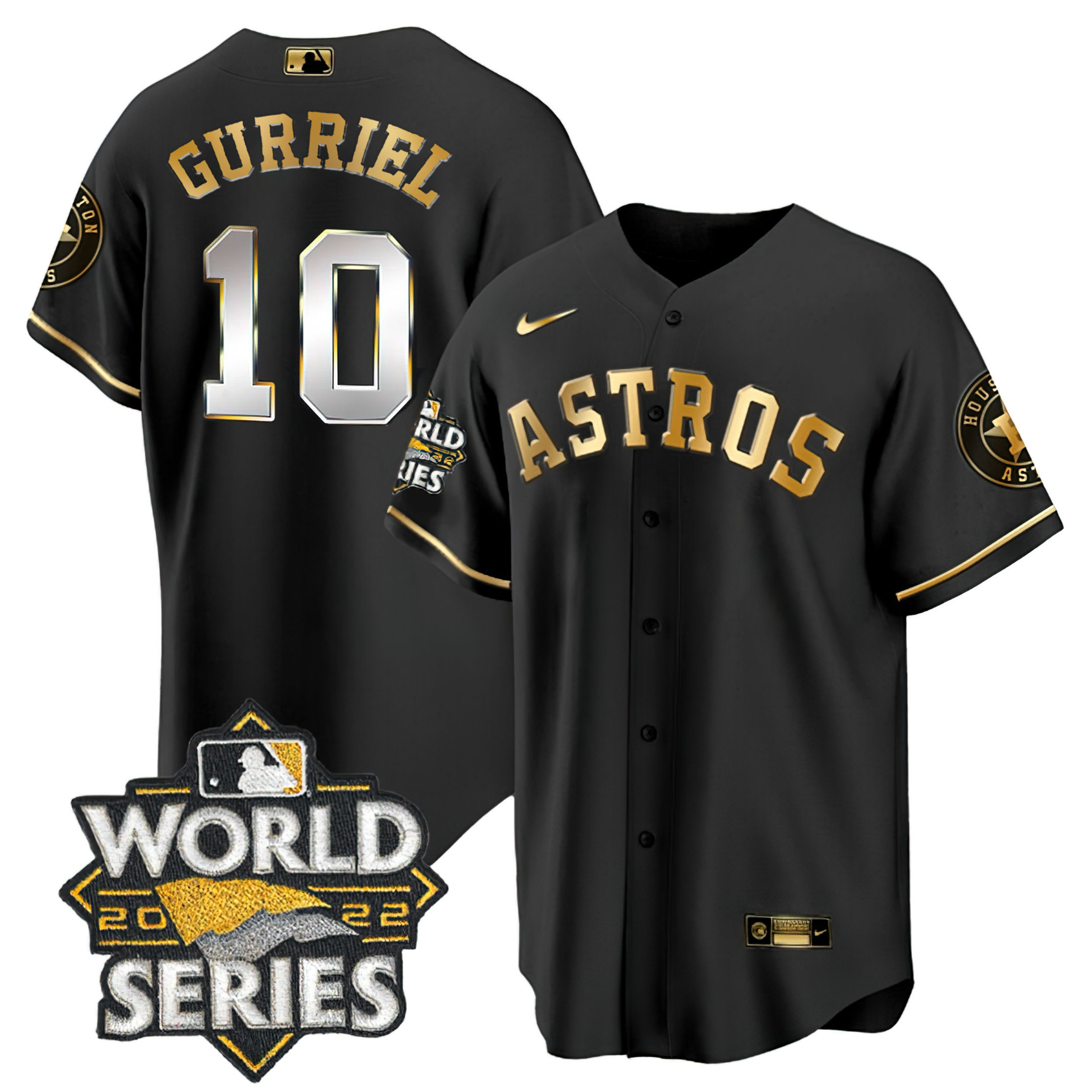 Yuli Gurriel Houston Astros 2022 World Series Black Gold Limited Cool Base Jersey - All Stitched
