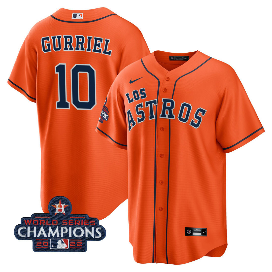 Yuli Gurriel Men's Houston Astros "Los Houston Astros" Hispanic Heritage Champions Patch Orange Jersey - All Stitched