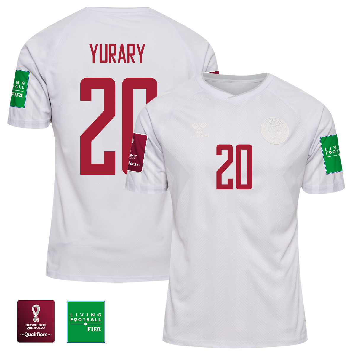 Yussuf Yurary Poulsen 20 Denmark National Team FIFA World Cup Qatar 2022 Patch Away Jersey, Men Yussuf Yurary Poulsen 20 Denmark National Team FIFA World Cup Qatar 2022 Patch Away Jersey, Men