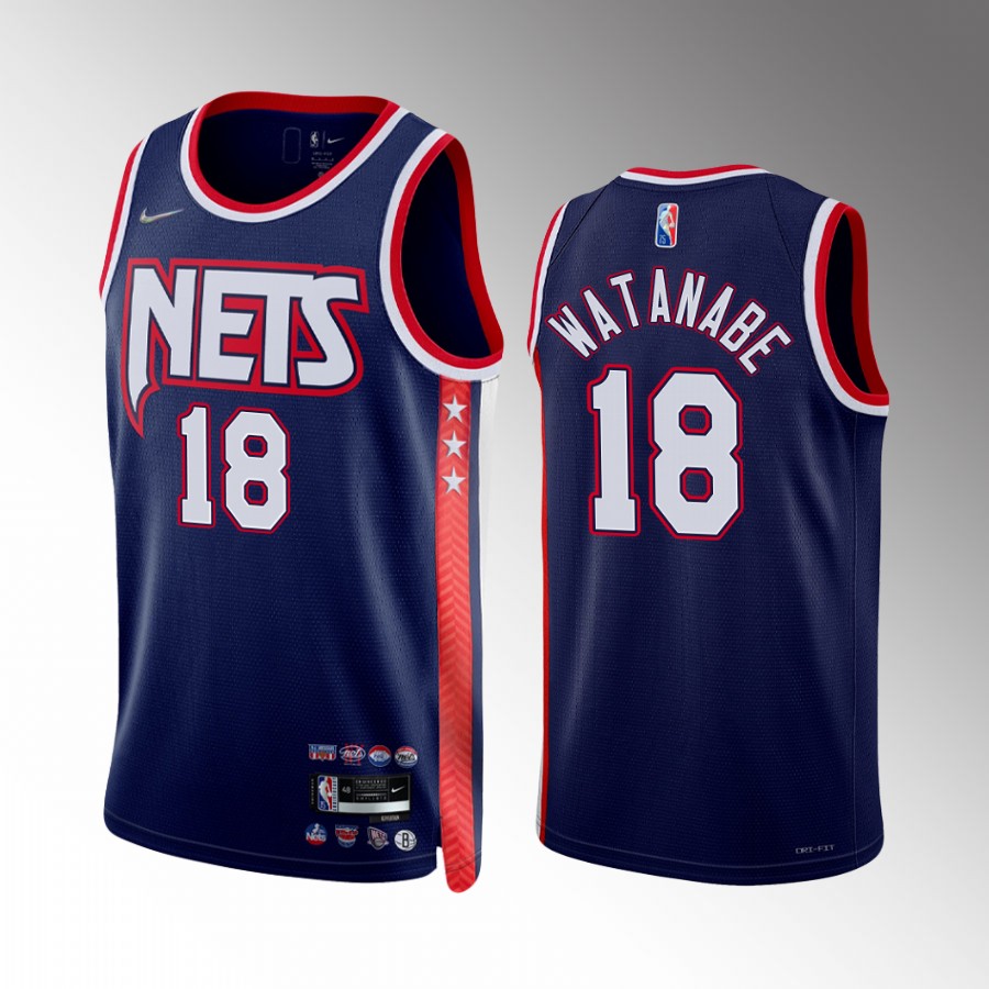 Yuta Watanabe Brooklyn Nets #18 Navy Jersey City Edition 75th Diamond Badge