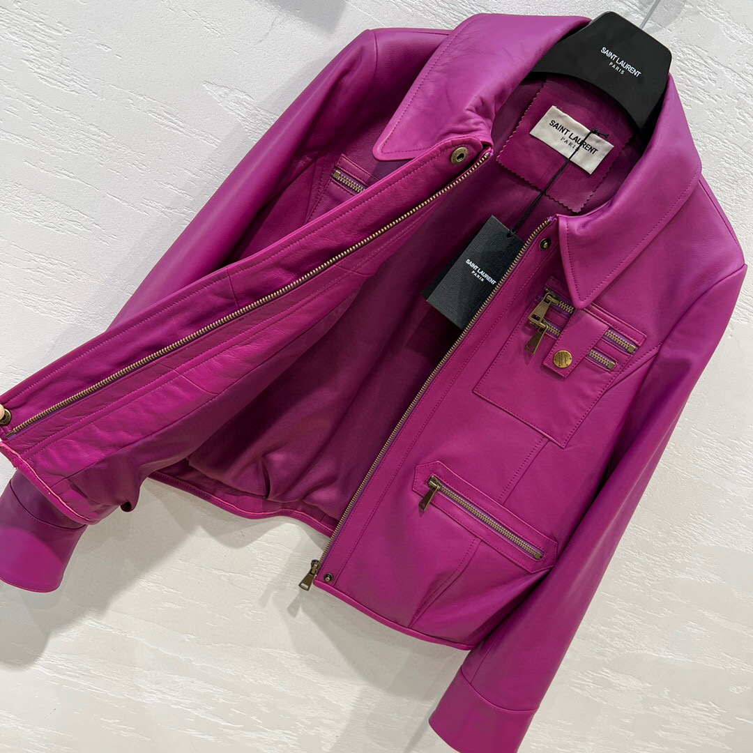 Yves Saint Laurent Biker Jacket Purple For Women Yves Saint Laurent Biker Jacket Purple For Women