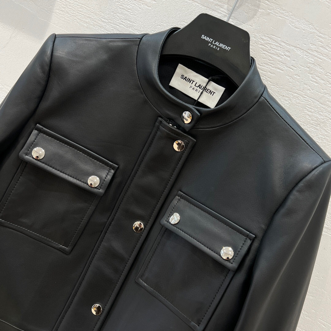 Yves Saint Laurent Grandad Collar Jacket Black For Women Yves Saint Laurent Grandad Collar Jacket Black For Women