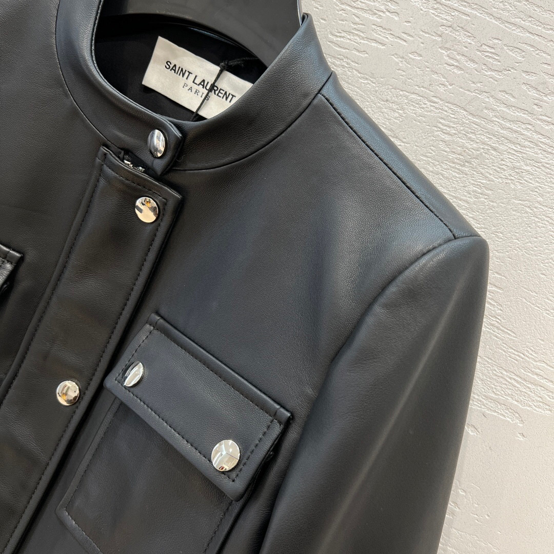 Yves Saint Laurent Grandad Collar Jacket Black For Women Yves Saint Laurent Grandad Collar Jacket Black For Women