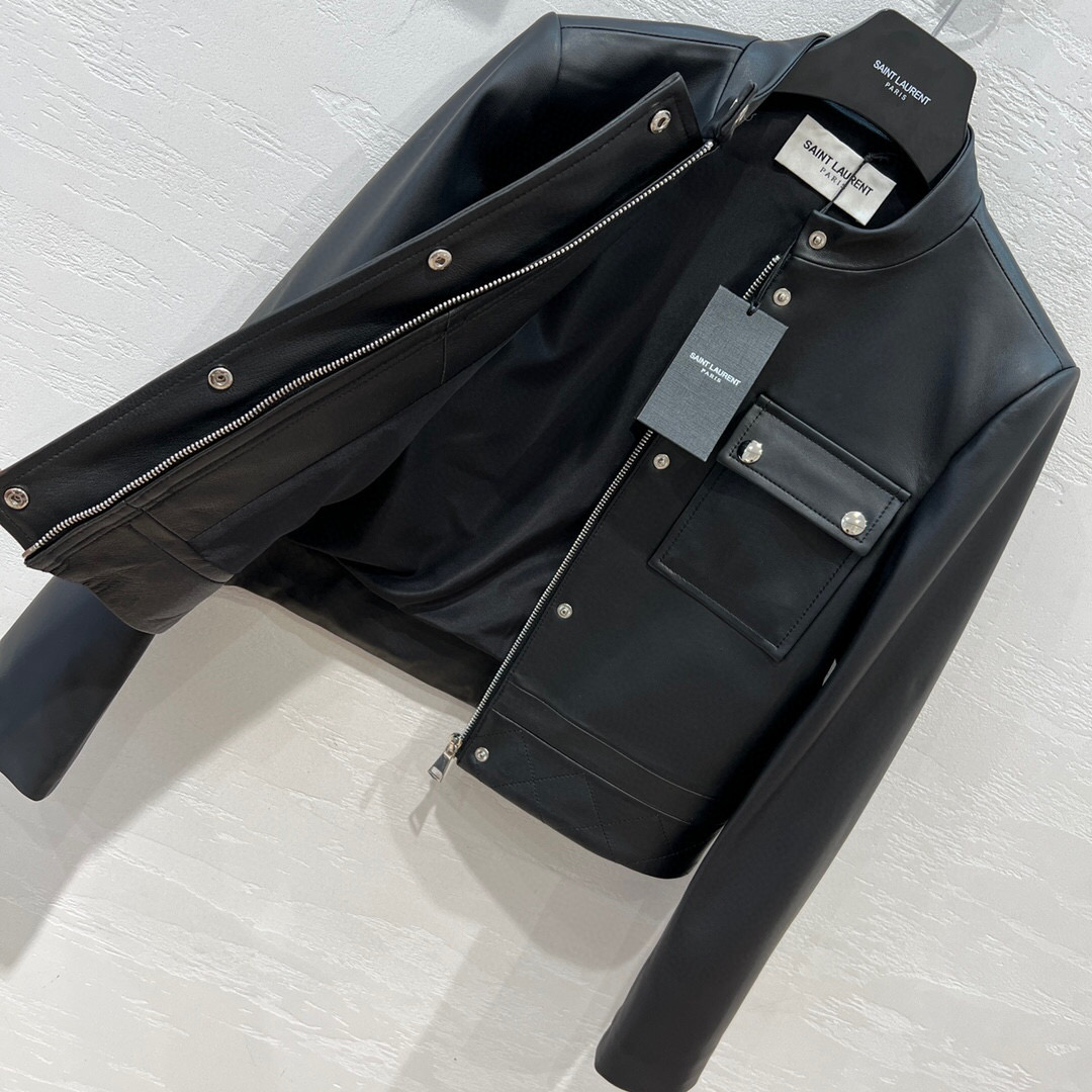 Yves Saint Laurent Grandad Collar Jacket Black For Women Yves Saint Laurent Grandad Collar Jacket Black For Women