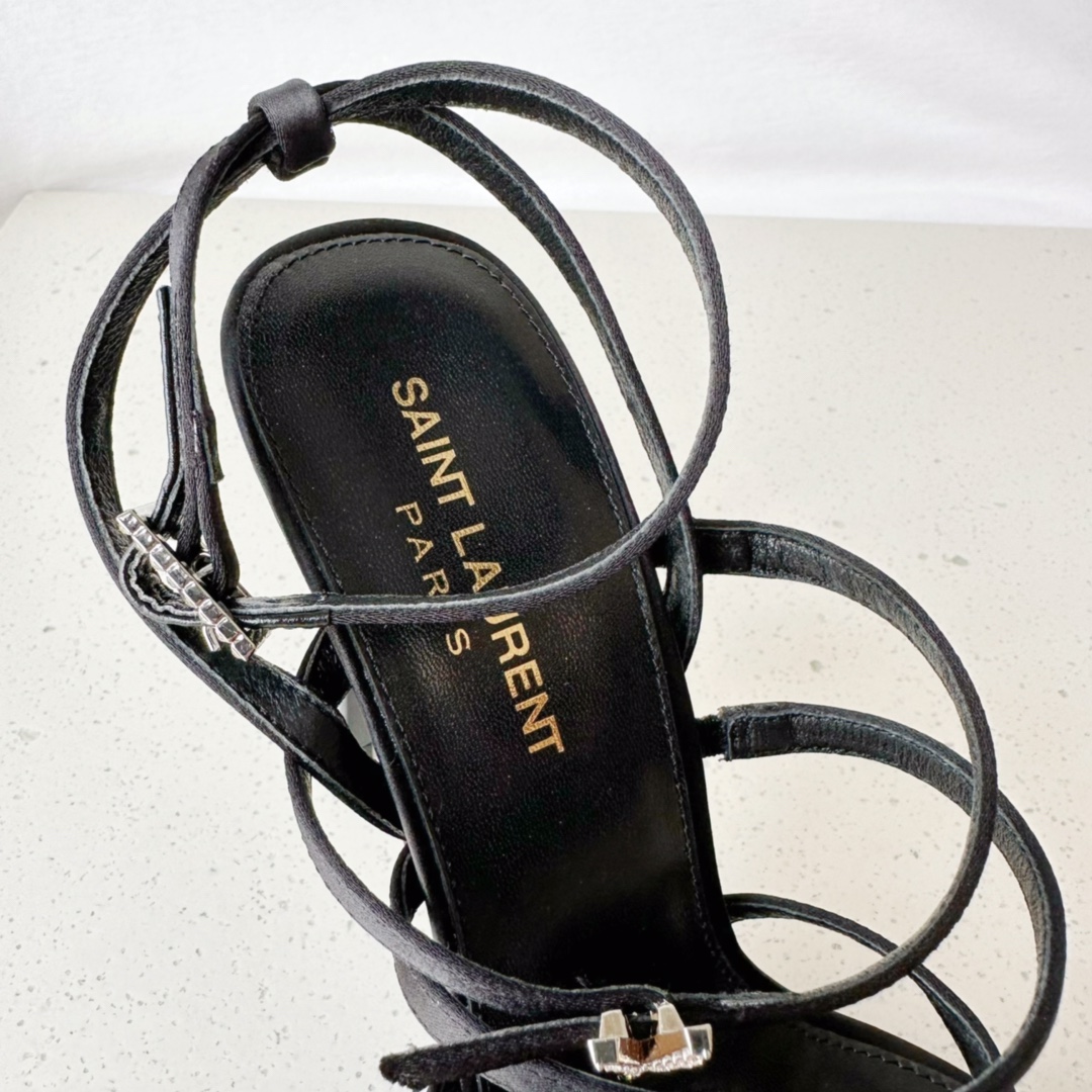 Yves Saint Laurent Jerry Sandals In Crepe Satin And Rhinestones Black For Women 7422351UU001000