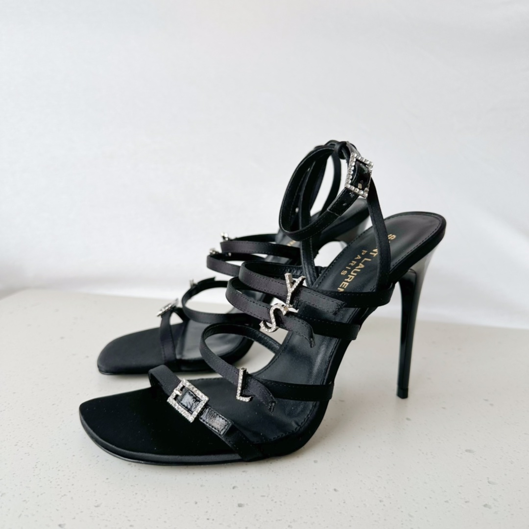 Yves Saint Laurent Jerry Sandals In Crepe Satin And Rhinestones Black For Women 7422351UU001000