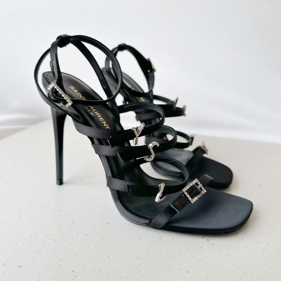 Yves Saint Laurent Jerry Sandals In Crepe Satin And Rhinestones Black For Women 7422351UU001000