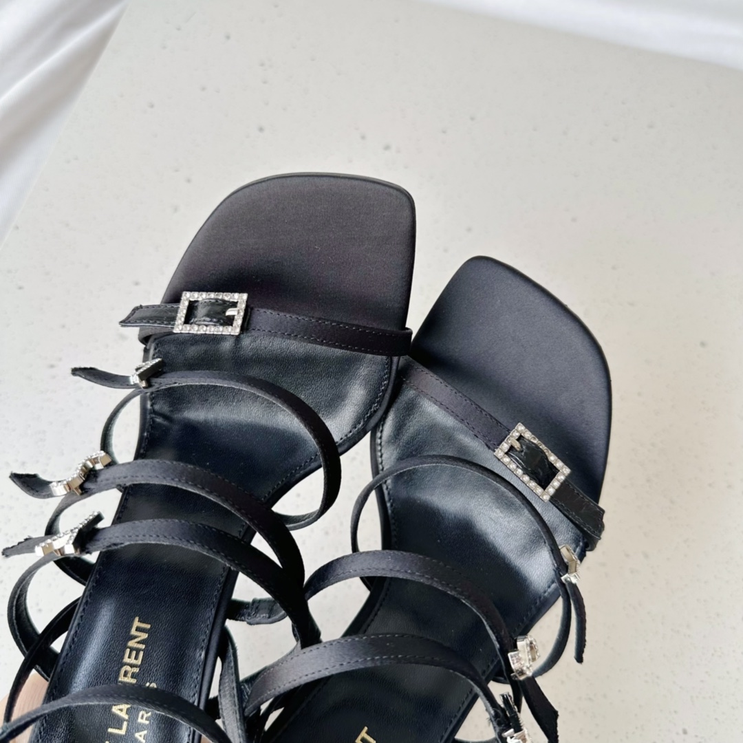 Yves Saint Laurent Jerry Sandals In Crepe Satin And Rhinestones Black For Women 7422351UU001000